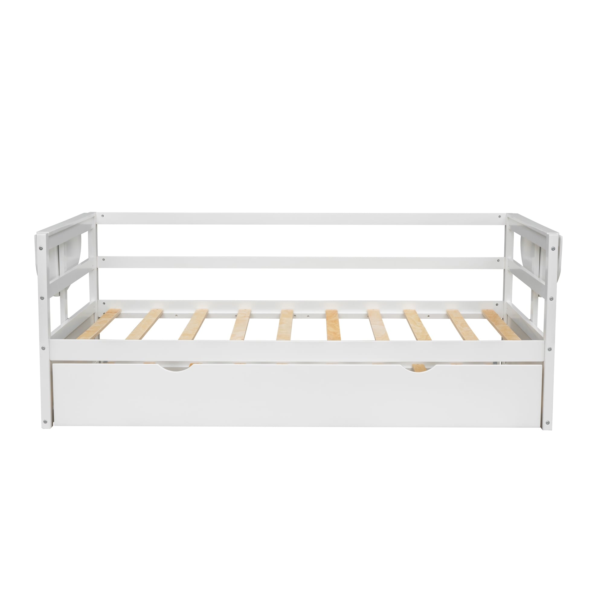 Twin Size Daybed With Trundle And Foldable Shelves