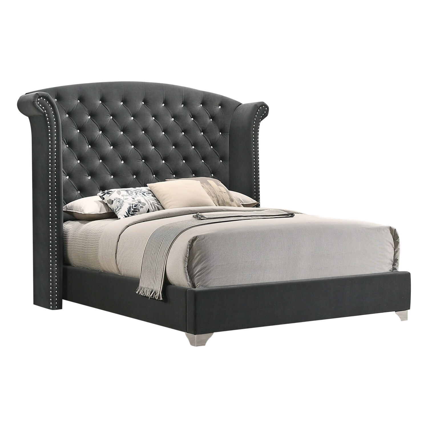 Eastern King Wingback Upholstered Bed