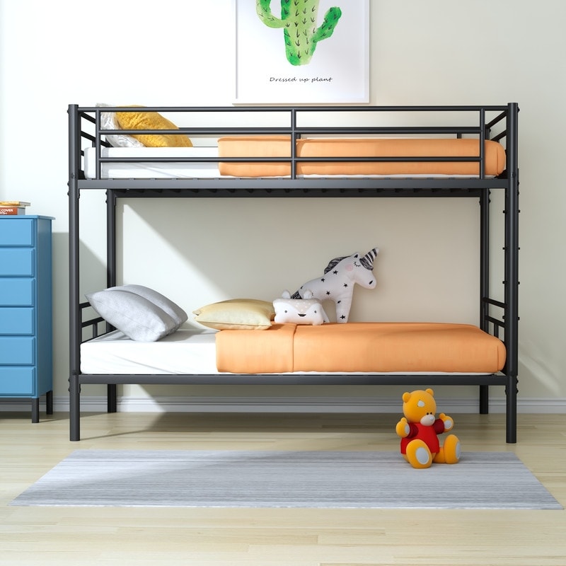 Twin Over Twin Metal Bunk Bed With Removable Ladder  Comfortable Rungs And 12 Extra Storage Space  Easy To Assemble