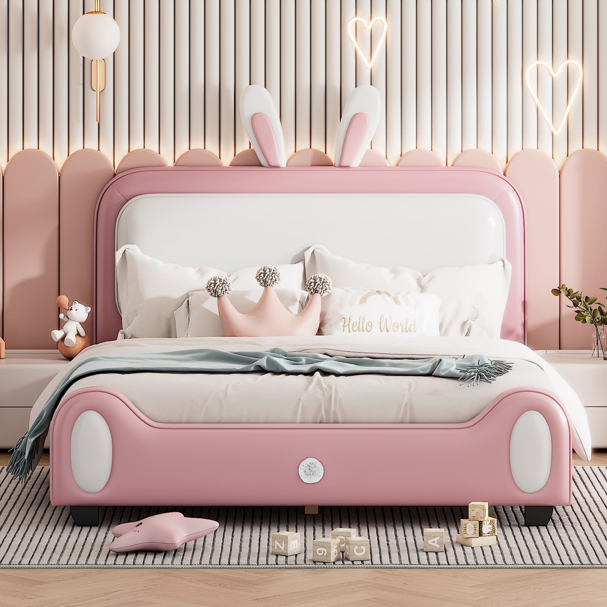 Upholstered Rabbit-shape Princess Bed  Pu Platform Bed