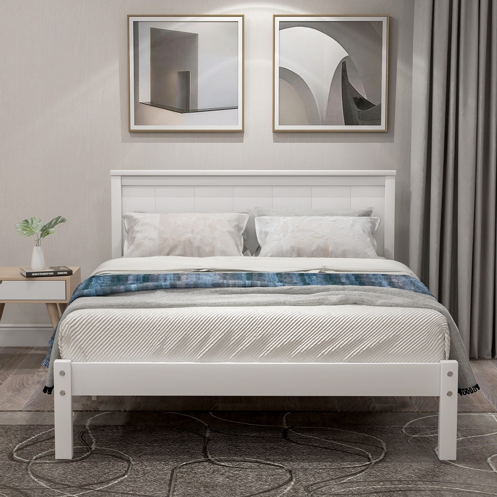 Twin Size Platform Bed Frame With Headboard   Wood Slat Support