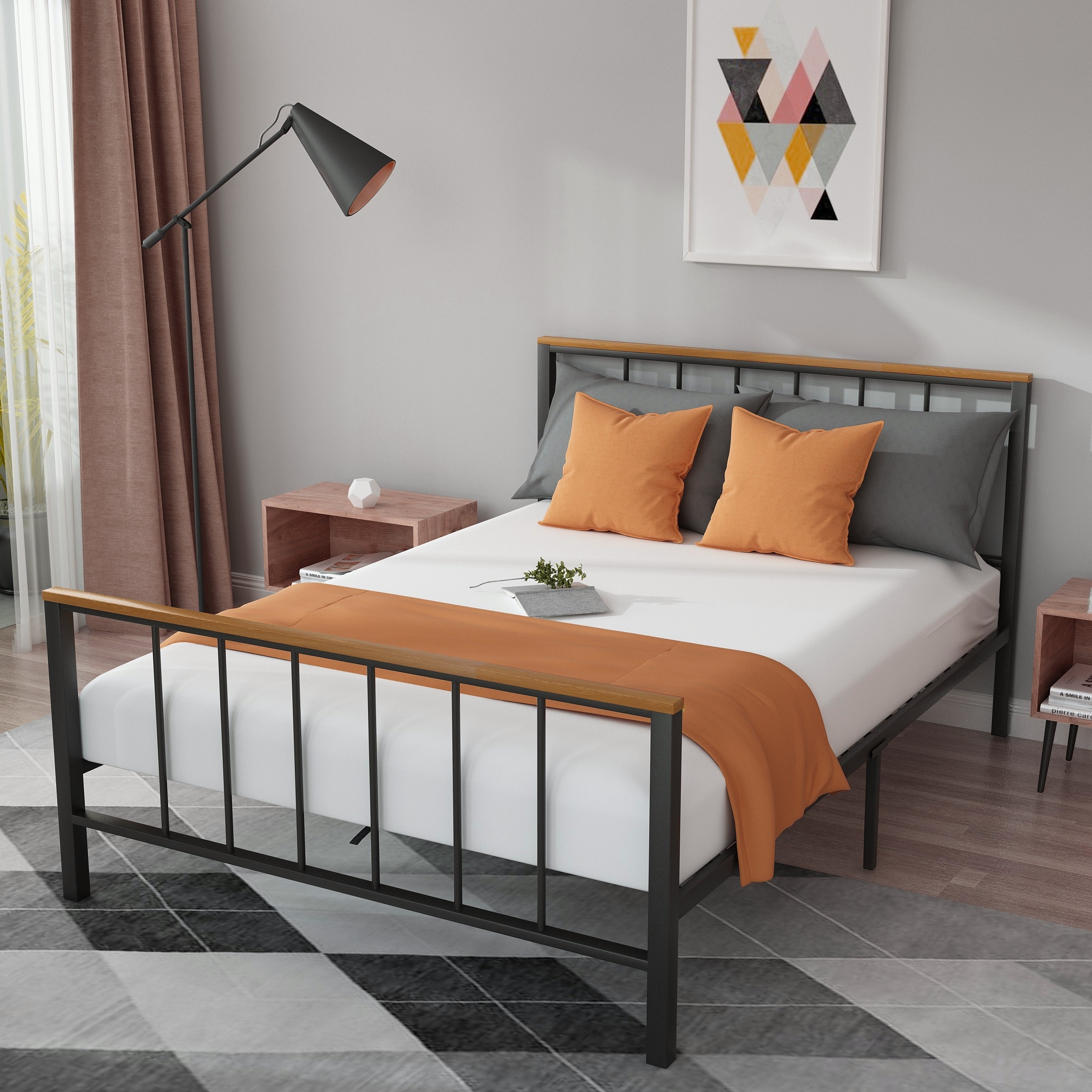 Metal Platform Bed Frame With Headboard And Footboard sturdy Metal Frame  No Box Spring Needed(full)