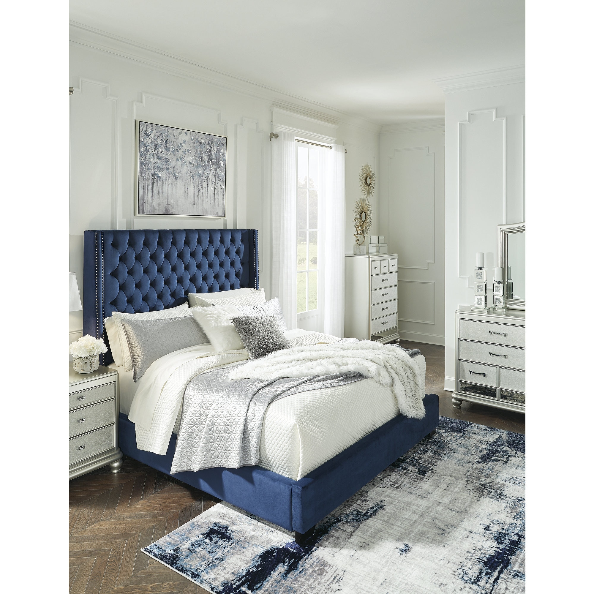 Signature Design By Ashley Coralayne Blue Upholstered Bed