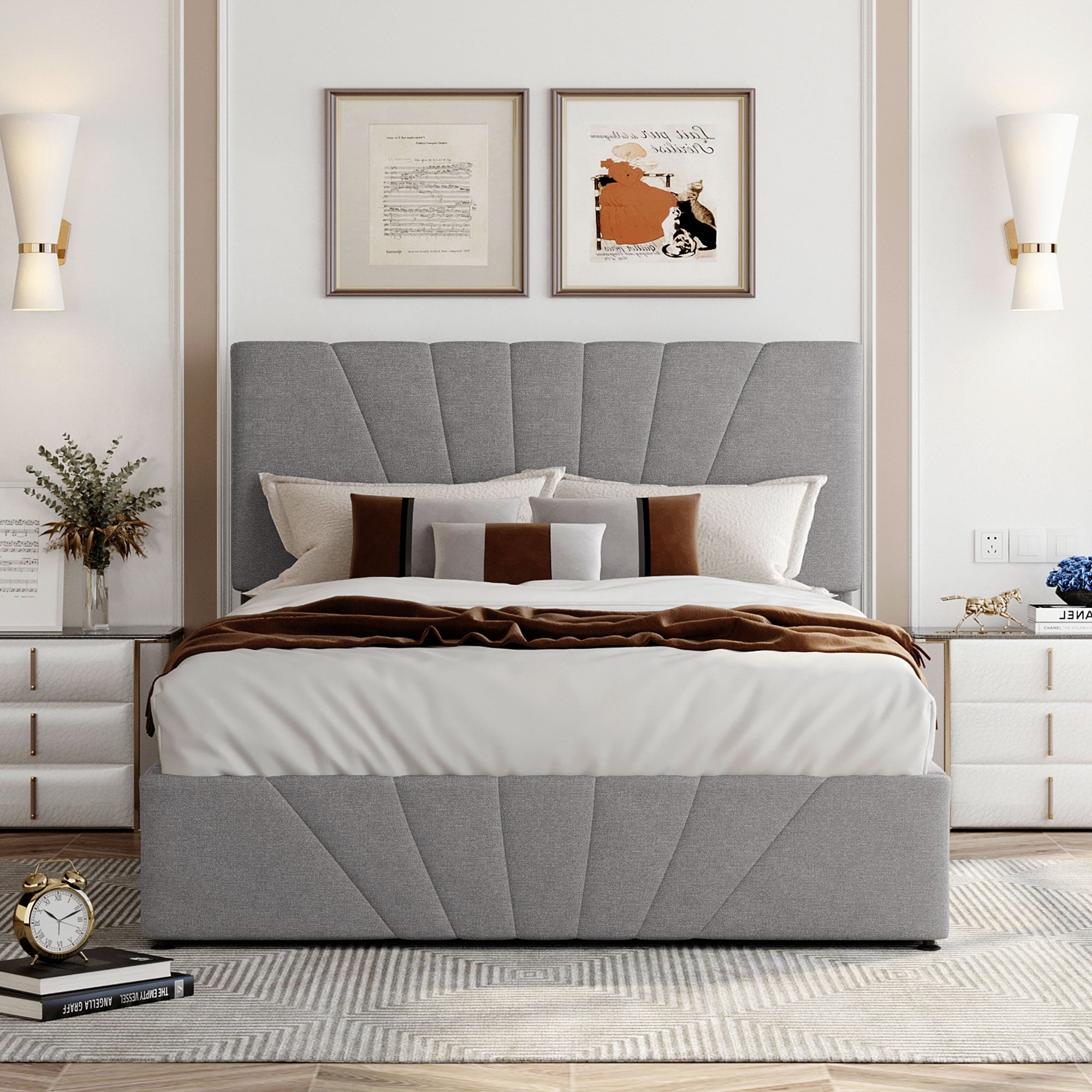 Full Size Platform Bed With A Hydraulic Storage System  Gray