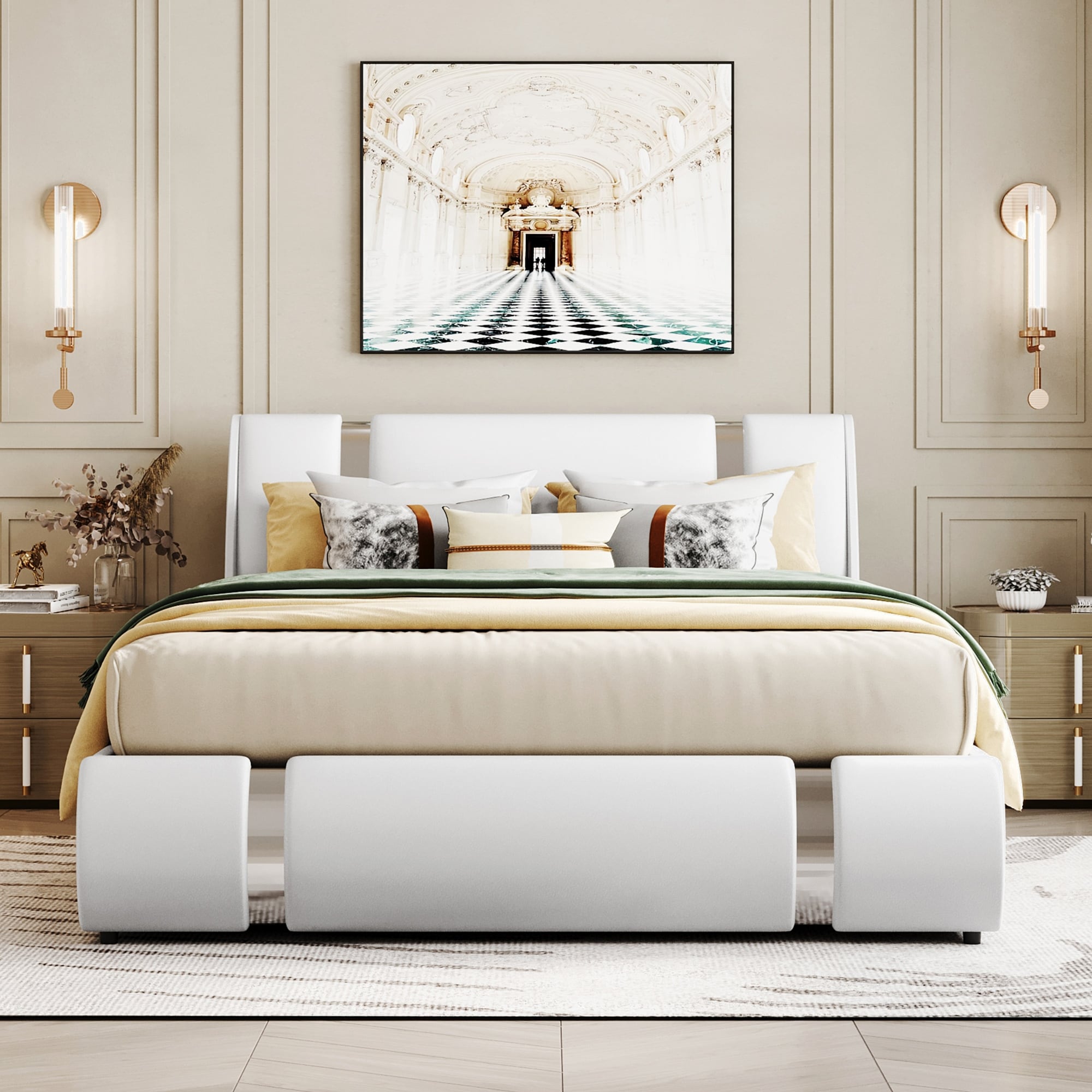 Queen Size Upholstered Faux Leather Platform Bed