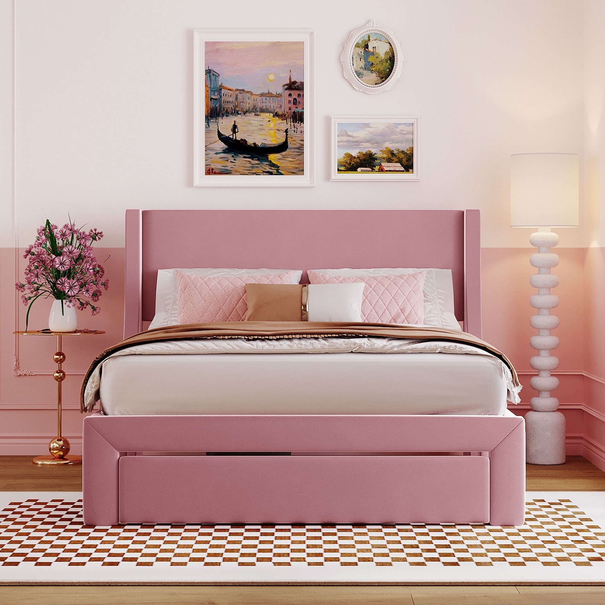 Elegant Design Full Size Upholstered Platform Bed