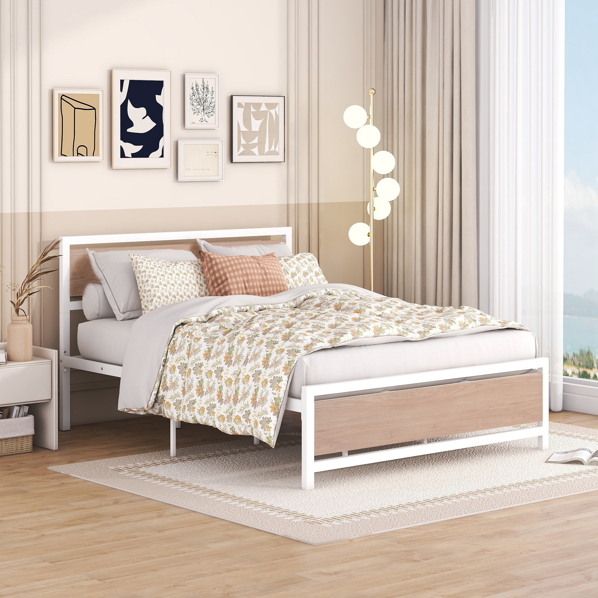 Metal Queen Size Platform Bed With Headboard And Footboard