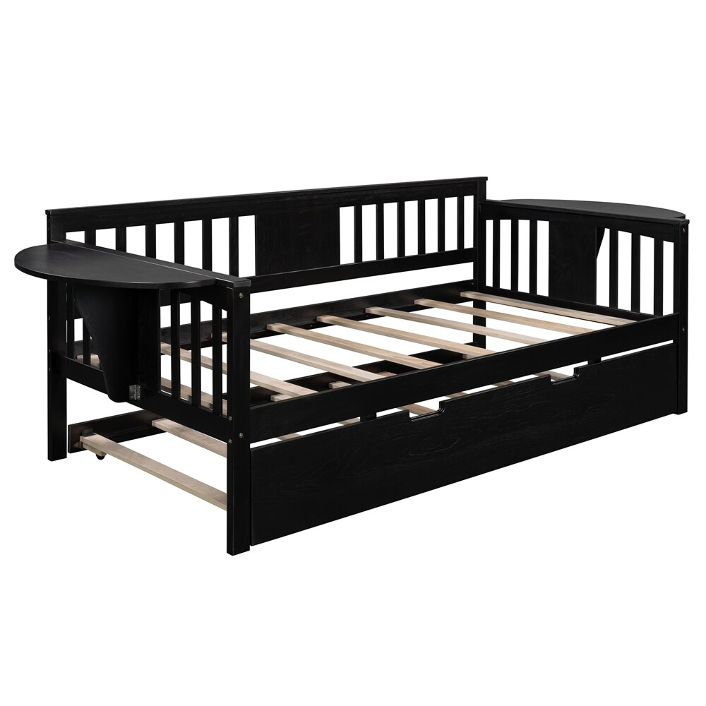 Wood Twin Size Daybed With Trundle Bed