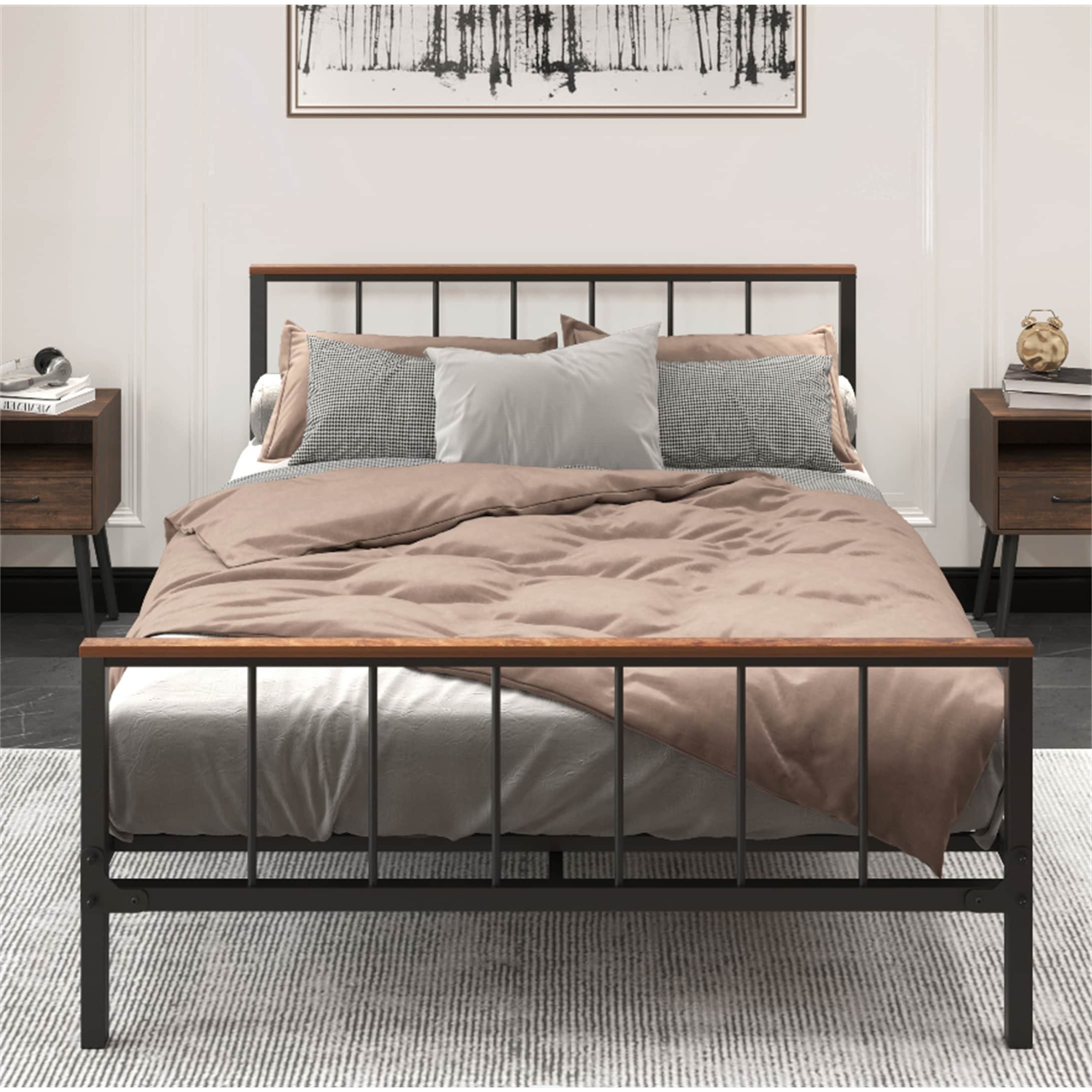 Metal Queen Size Platform Bed Frame With Headboard And Footboard