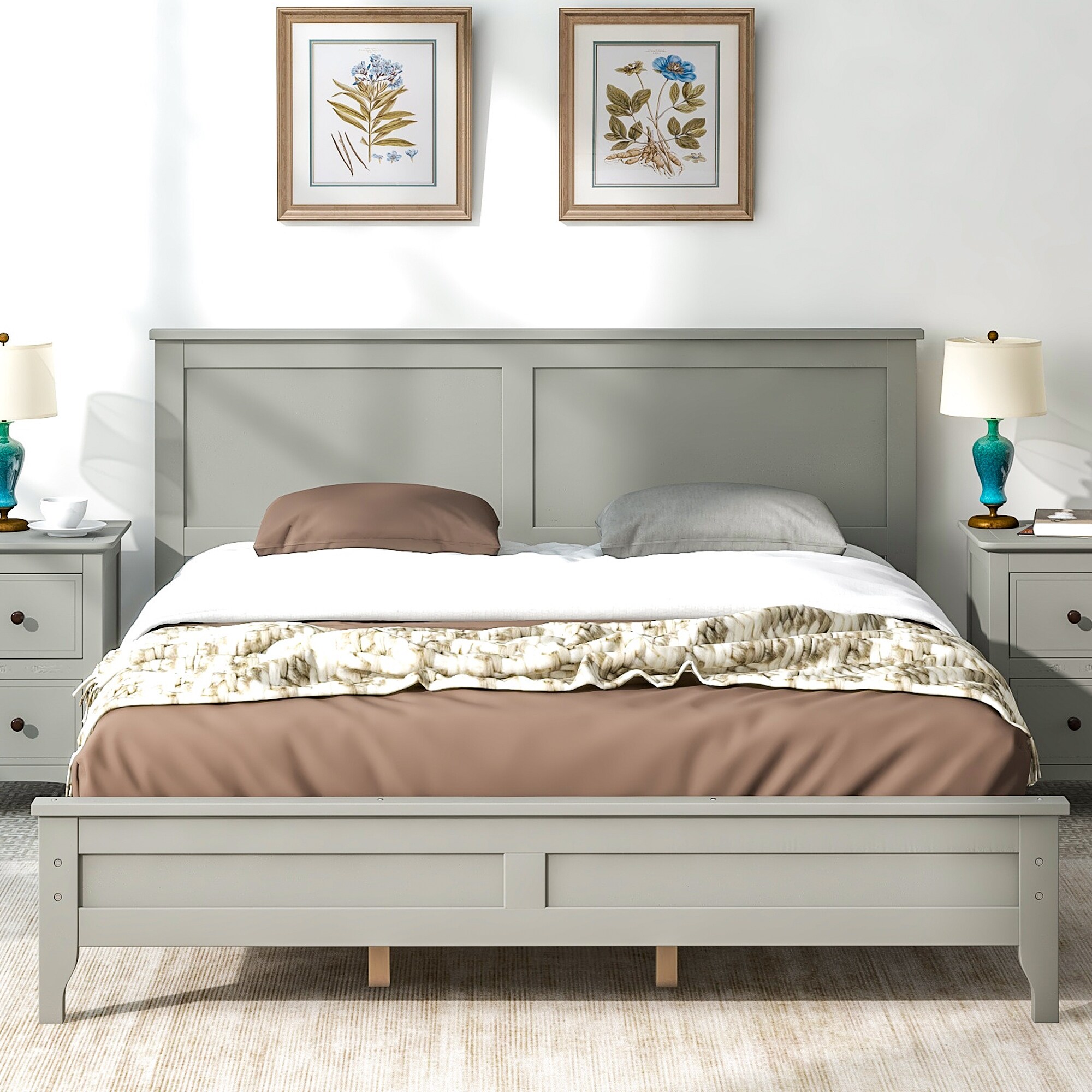 Modern Pine Wood And Mdf Frame Platform Bed With Tapered Wooden Legs
