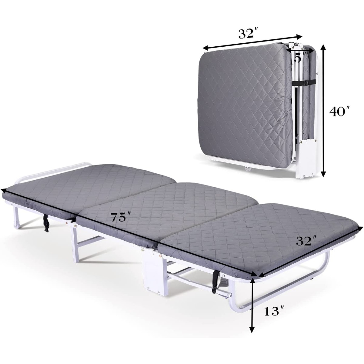 Folding Bed With 3.2 Mattress  Portable Foldable Guest Bed With Adjustable Backrest
