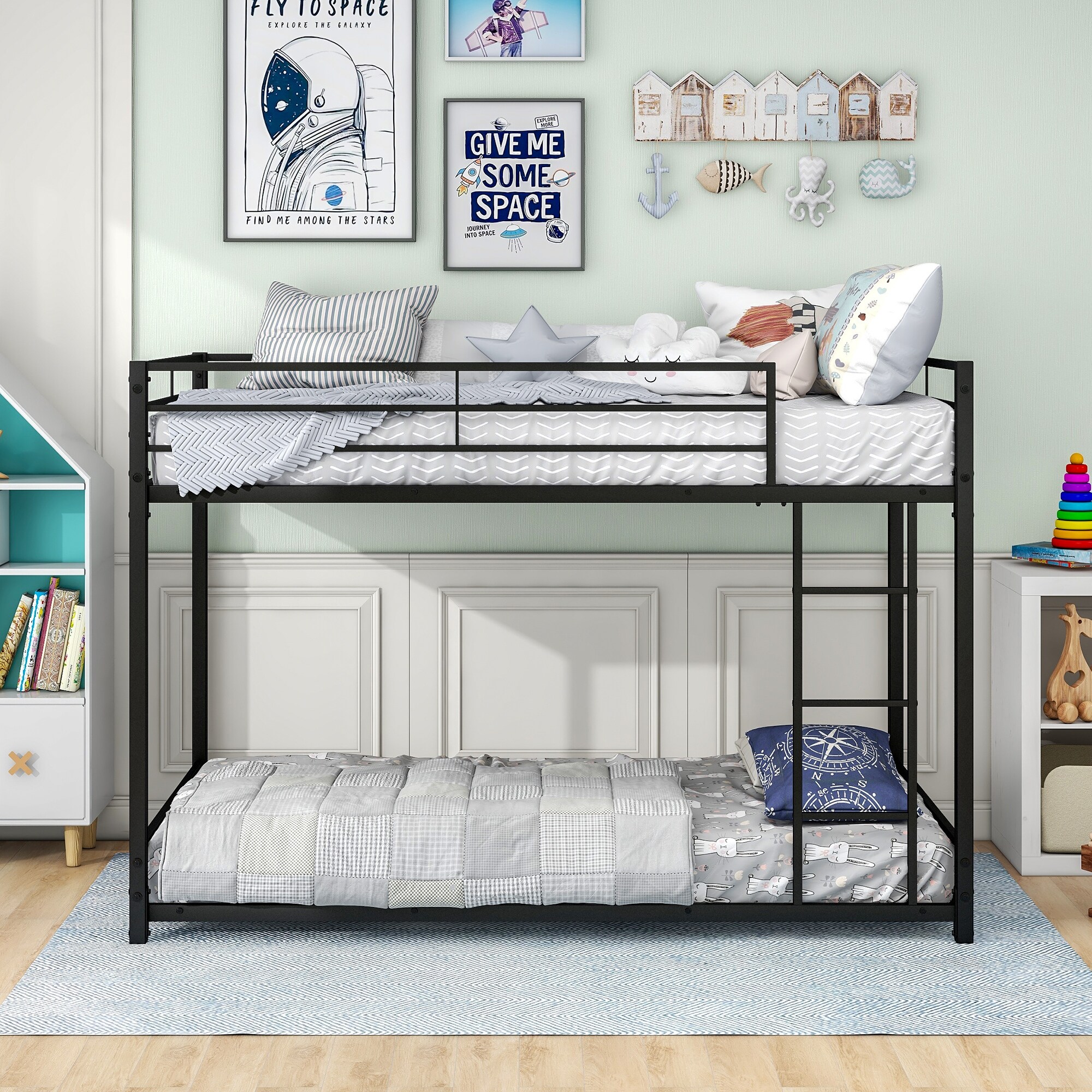 Metal Bunk Bed Twin-over-twin  Low Bunk Bed With Metal Frame And Ladder