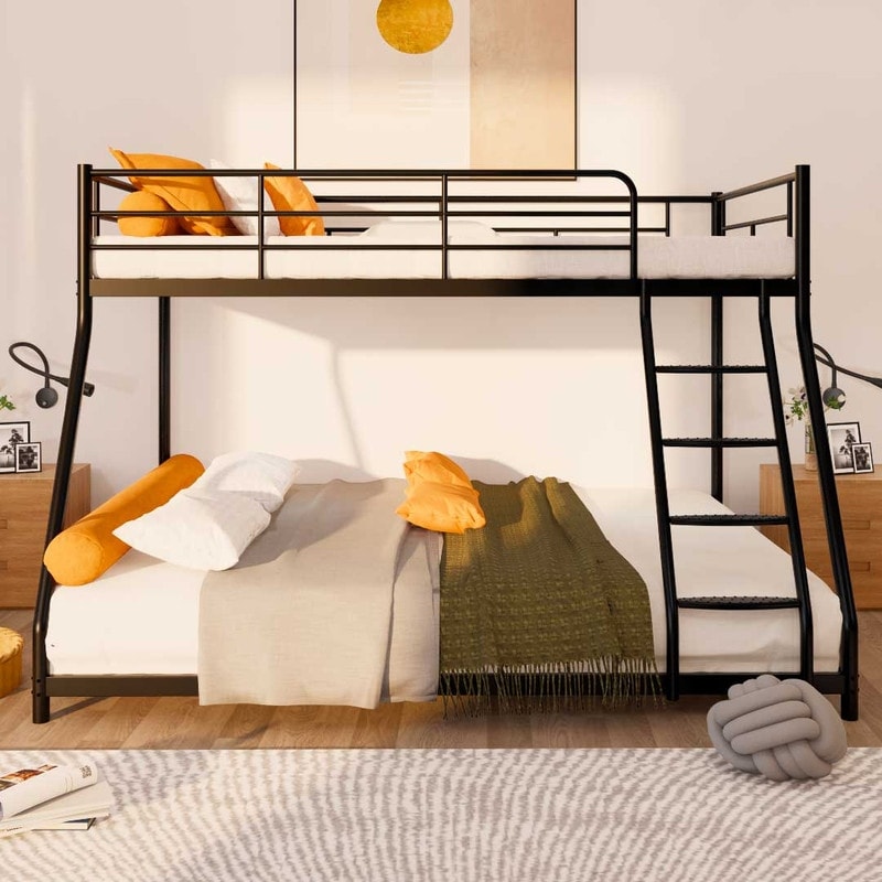 Twin Over Full Metal Bunk Bed With Comfortable Rungs For Childs Bedroom  Easy To Assemble
