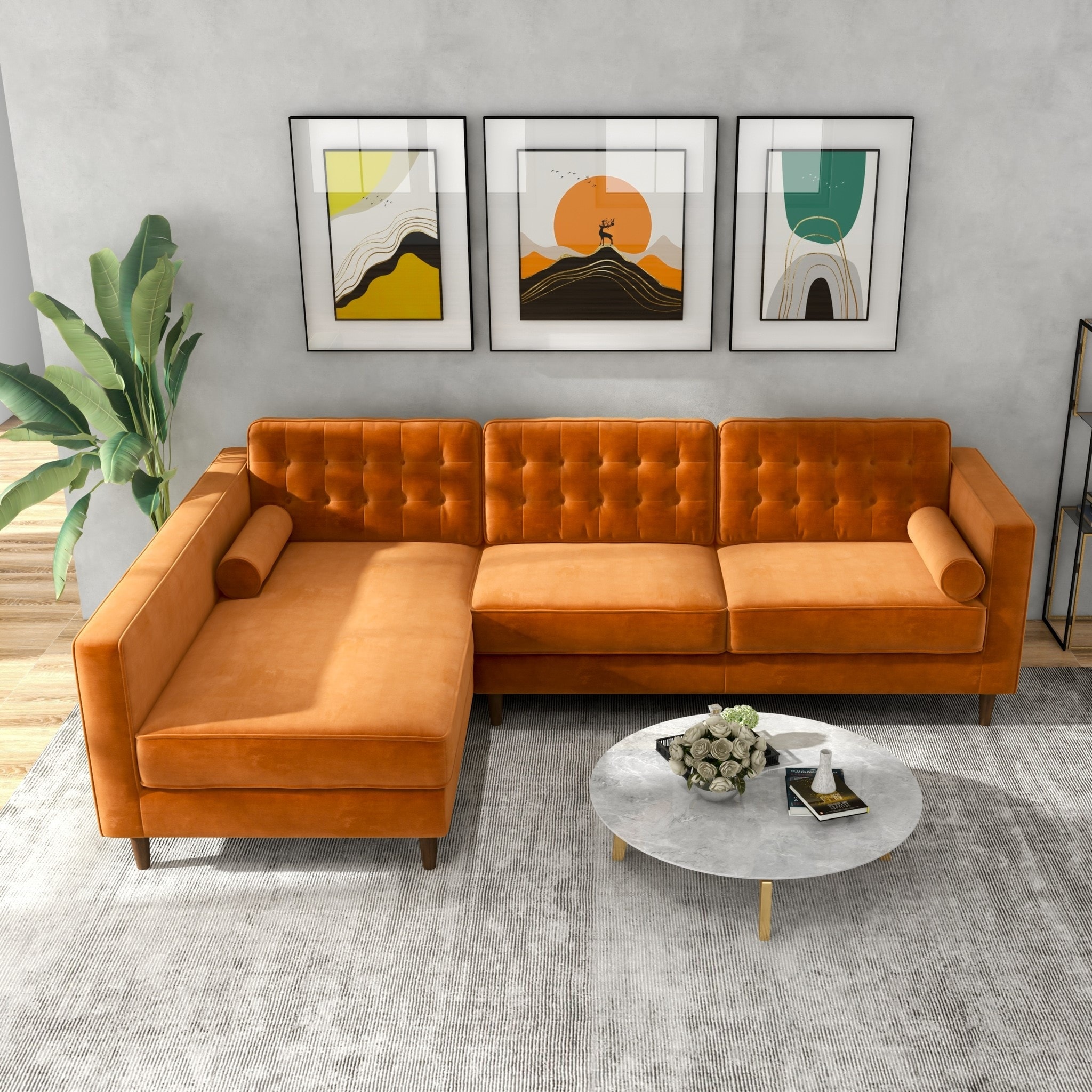 Ora Tufted Modern Living Room Velvet Corner Sectional Sofa