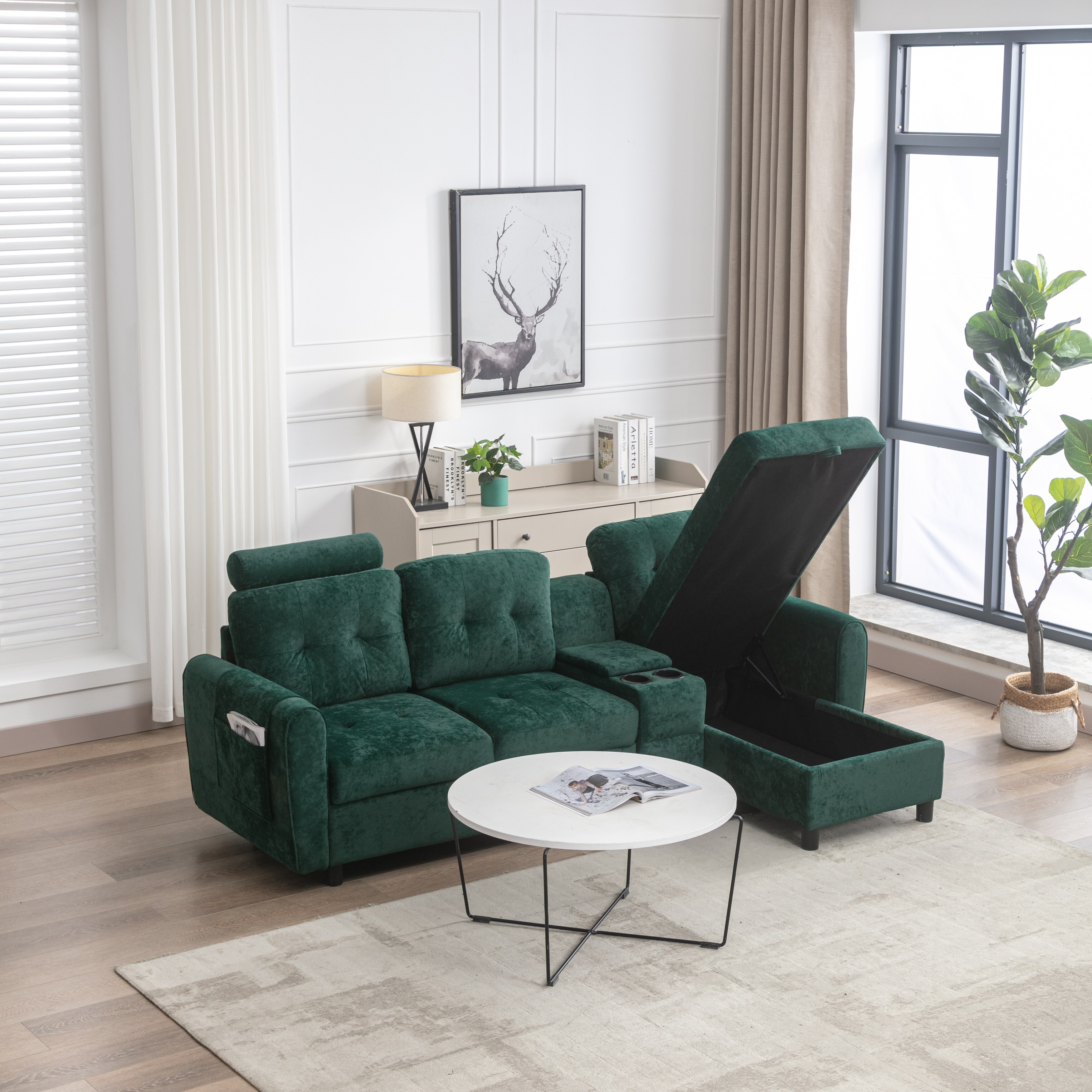 Emerald L-shaped Sectional Sofa Office 3-seat Sofa With Storage Seats