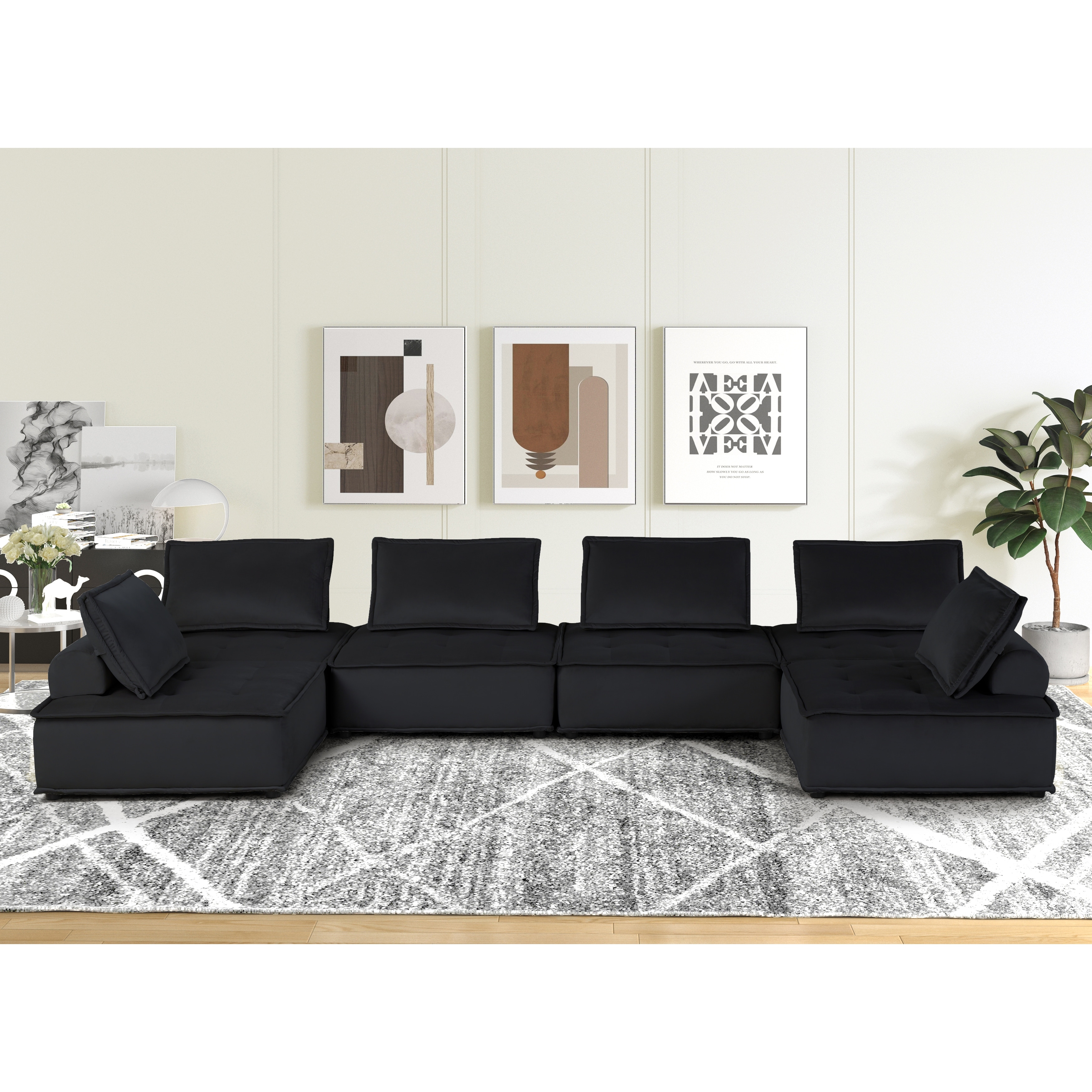 Modern U-shape Modular Sectional Sofa With Tufted Seat  6-seater Removable Back Cushion Couch Living Room Furniture