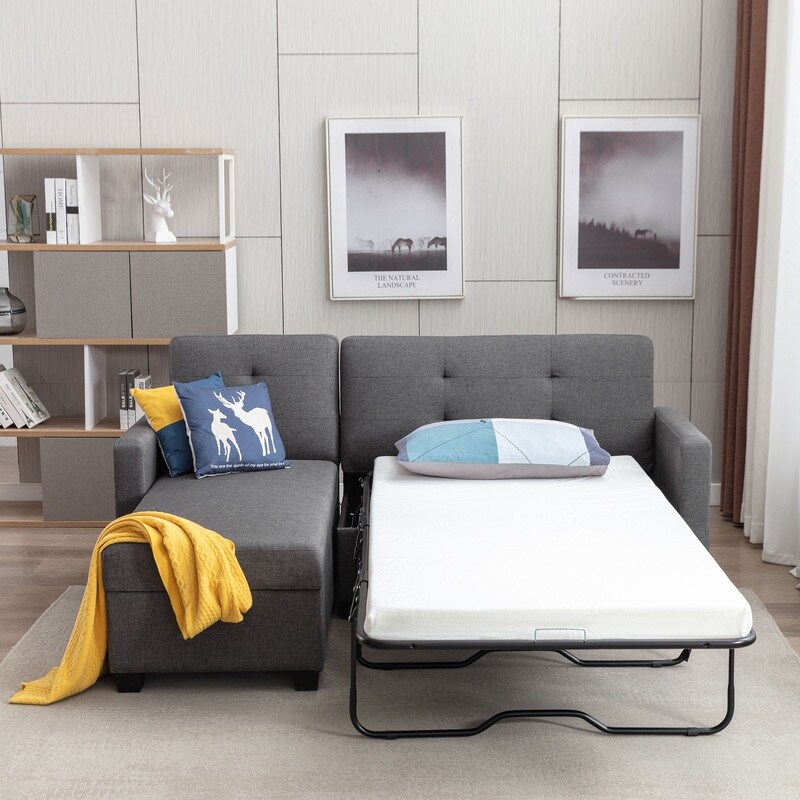 Linen Convertible Sleeper Sofa Bed sleeper Counch With Memory Foam Mattress