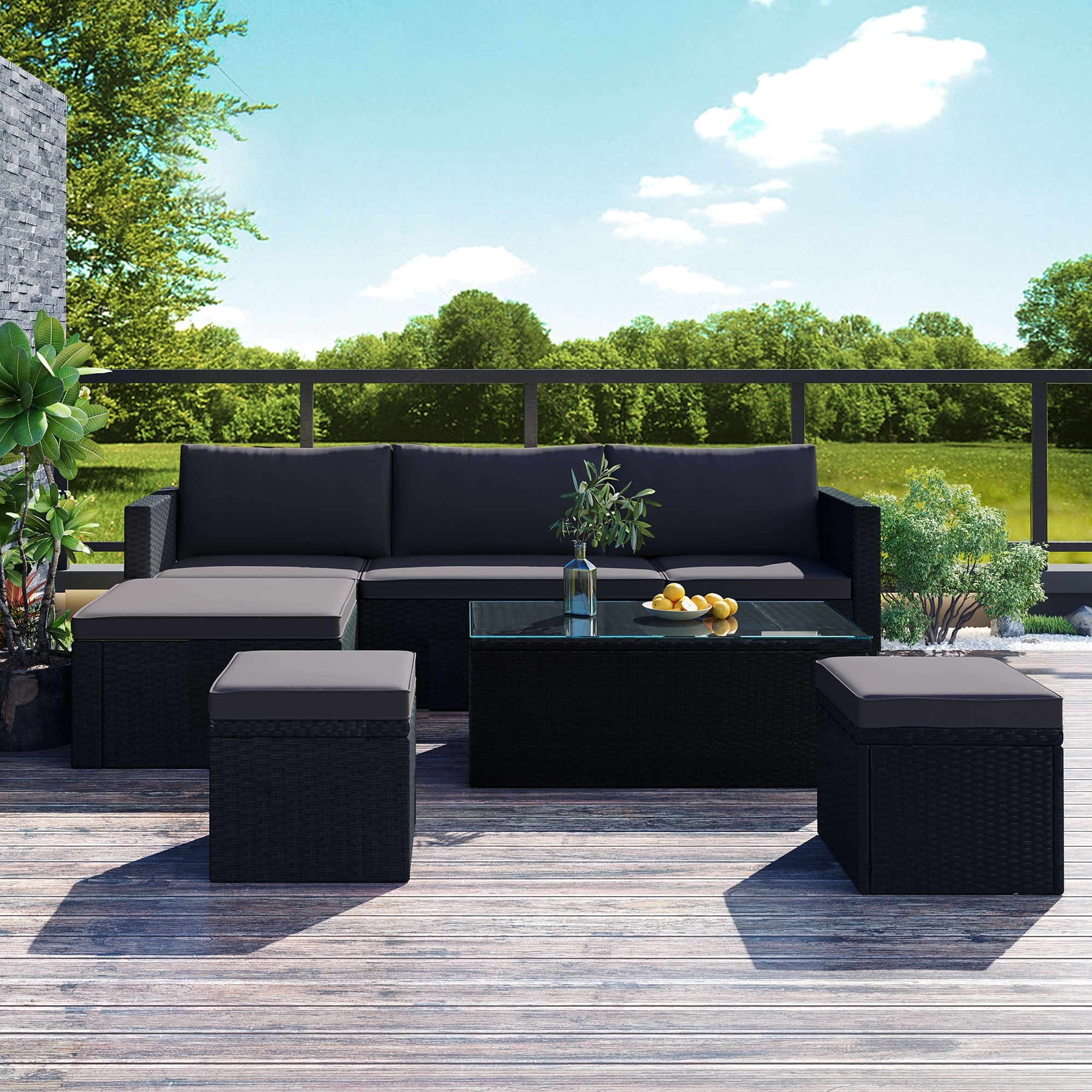 Large Outdoor Wicker Sofa Set  Pe Rattan  Movable Cushion  Sectional Lounger Sofa.