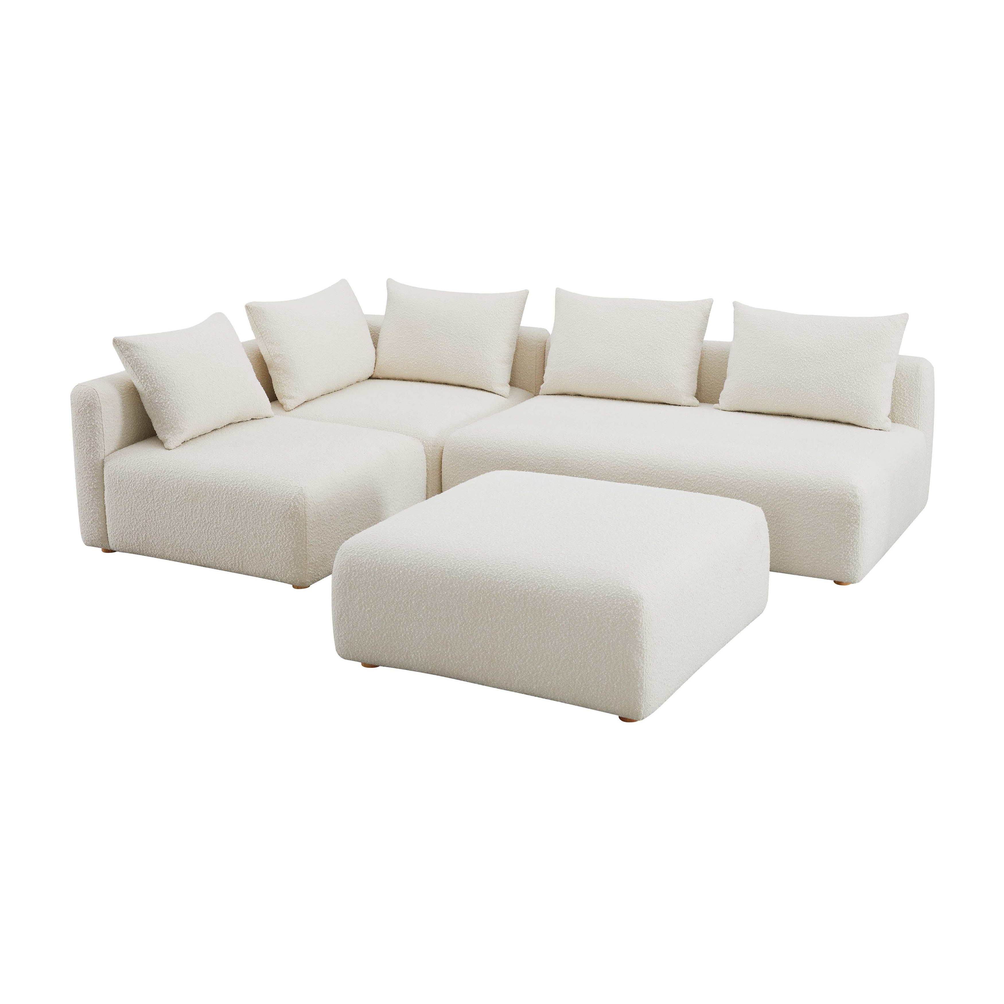 Hangover Cream Upholstered 4-piece Modular Chaise Sectional