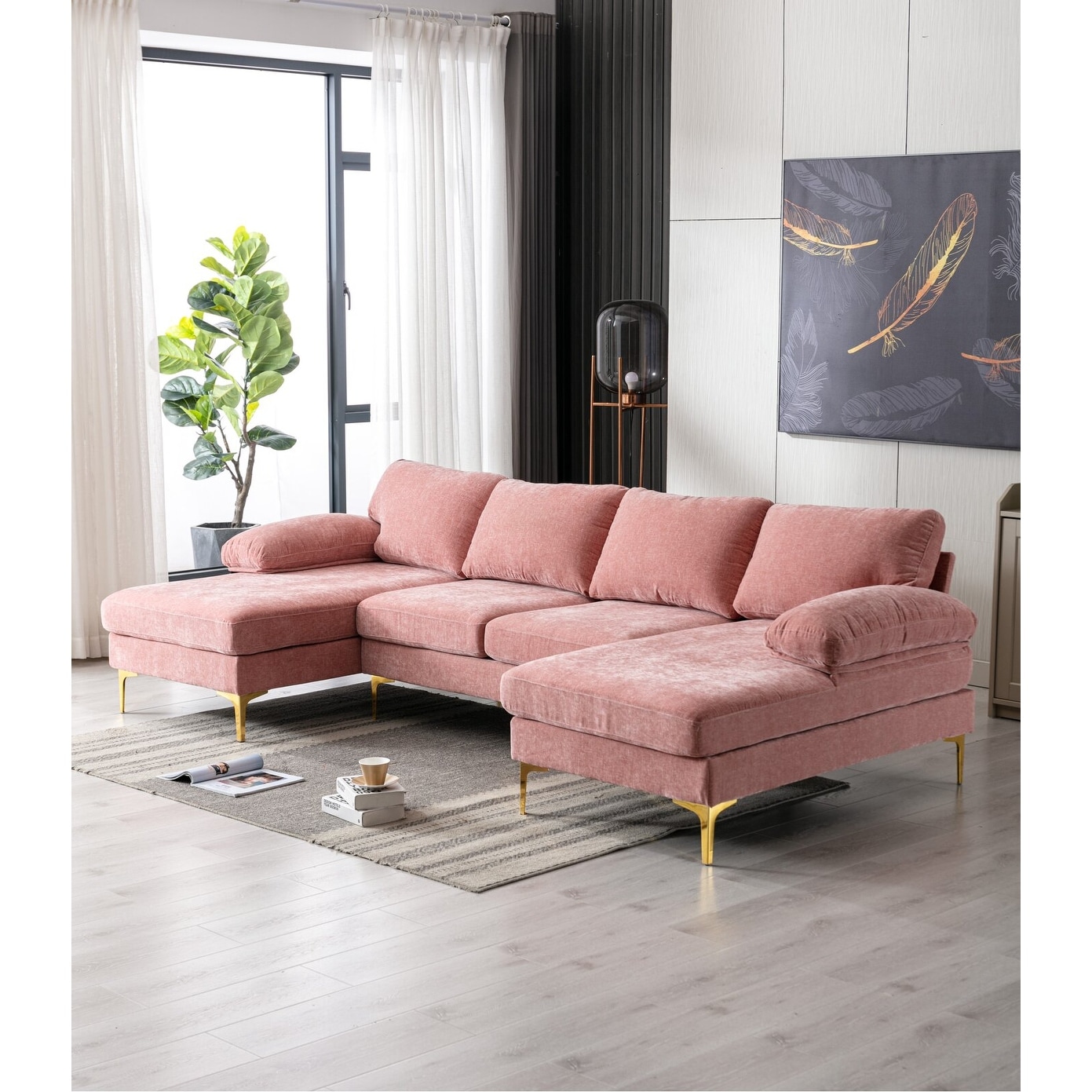 Large U-shape Sectional Sofa  Double Chaise Lounge Couch