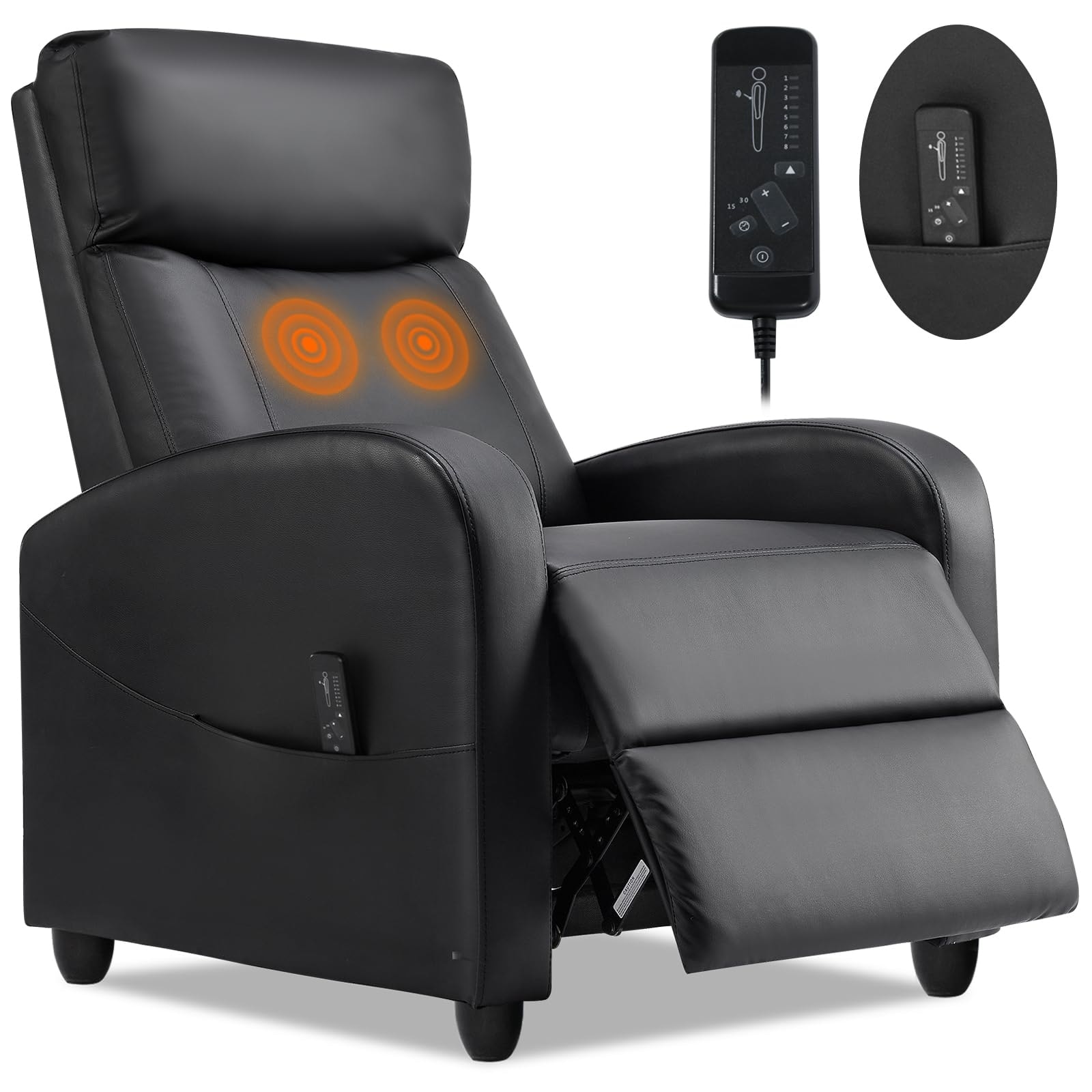 Recliner Chair For Living Room  Massage Pu Leather Recliner Sofa Home Theater Seating With Lumbar Support Winback Single Sofa