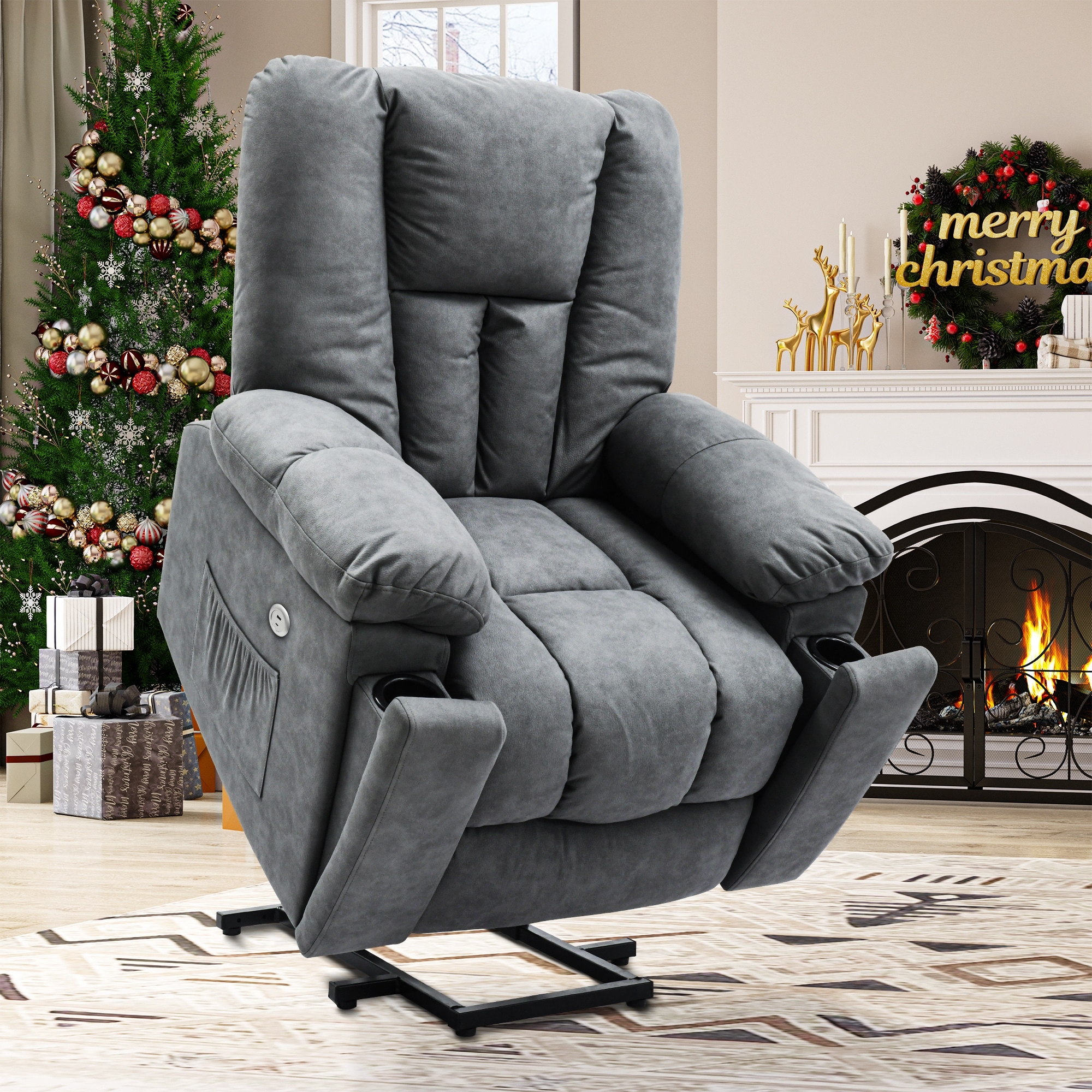 Moasis Grey Power Lift Recliner Sofa Massage Chair