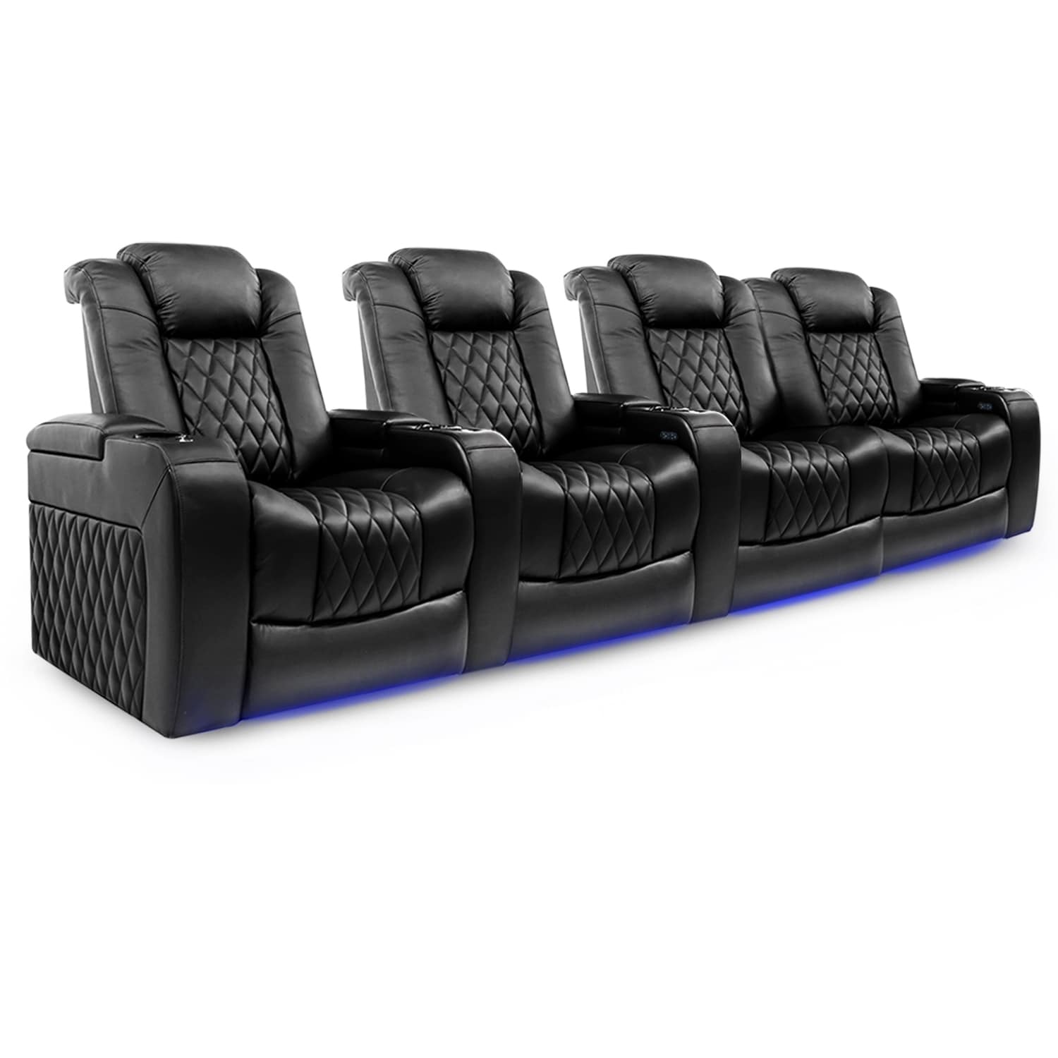 Valencia Tuscany Top Grain Nappa 11000 Leather Home Theater Seating Power Recliner Row Of 4 Loveseat Right Black
