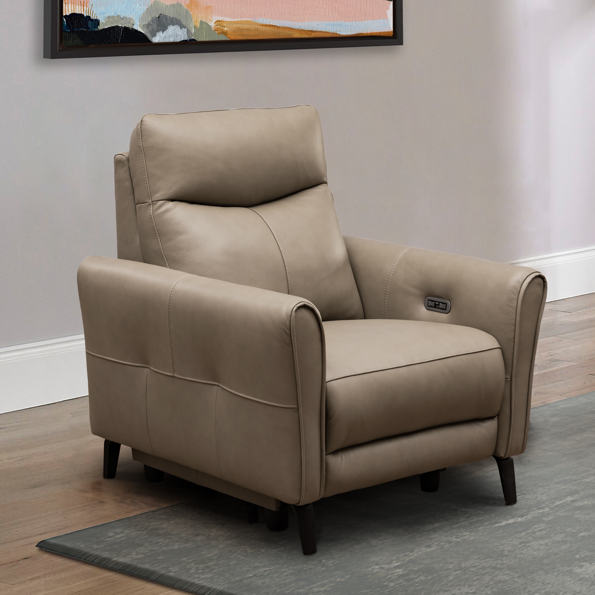 Abbyson Marley Beige Leather Power Recliner With Power Headrest