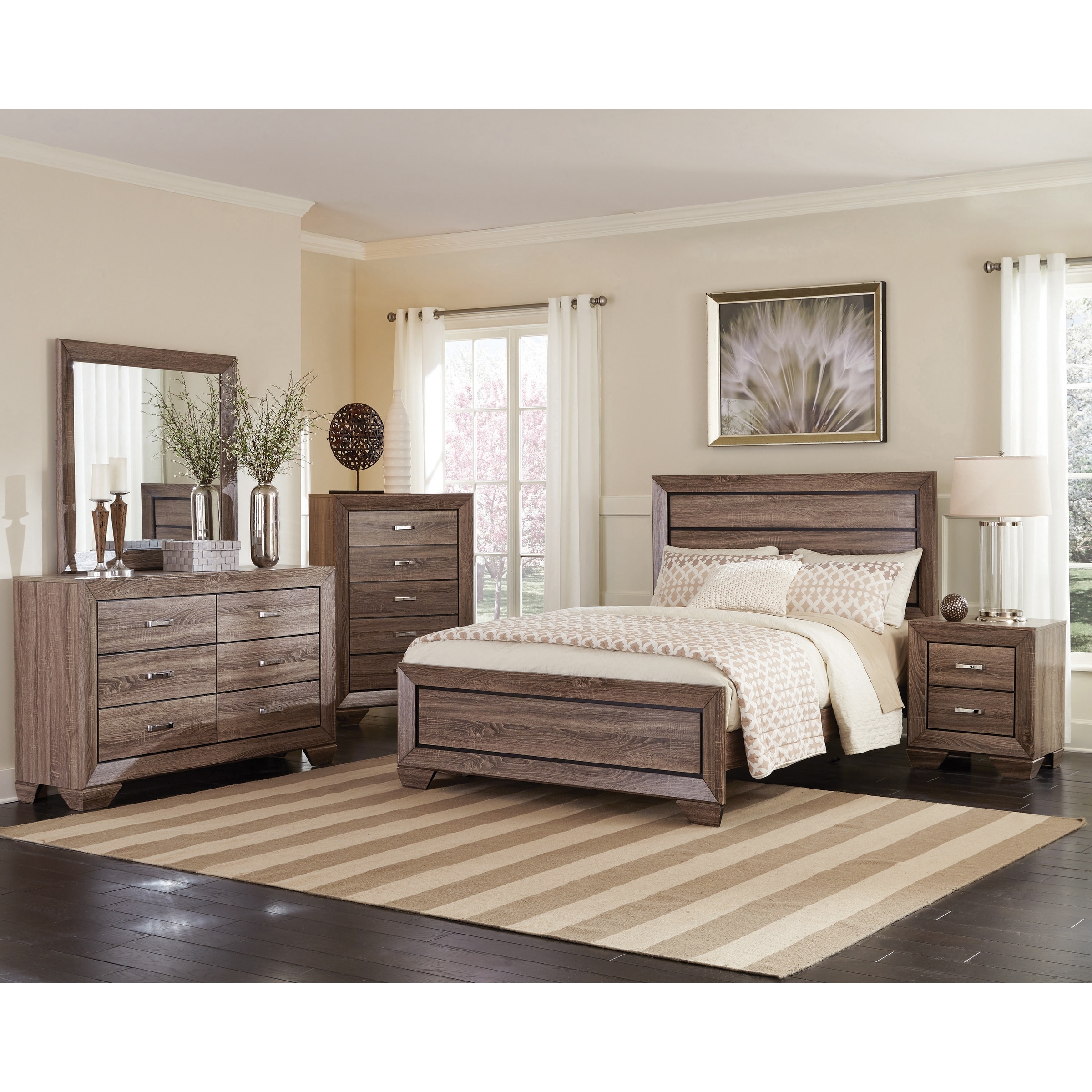 Oatfield Washed Taupe 6-piece Panel Bedroom Set