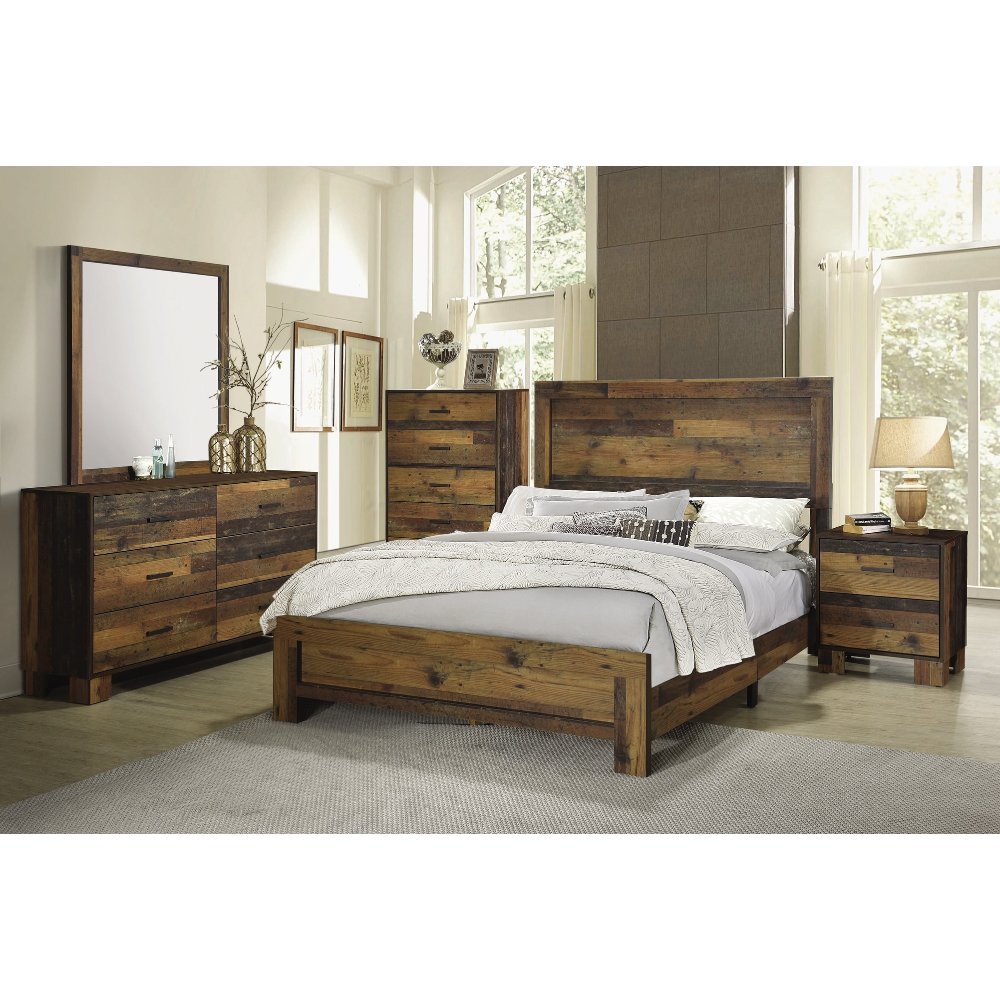 Agius Rustic Pine 3-piece Bedroom Set With Dresser And Mirror