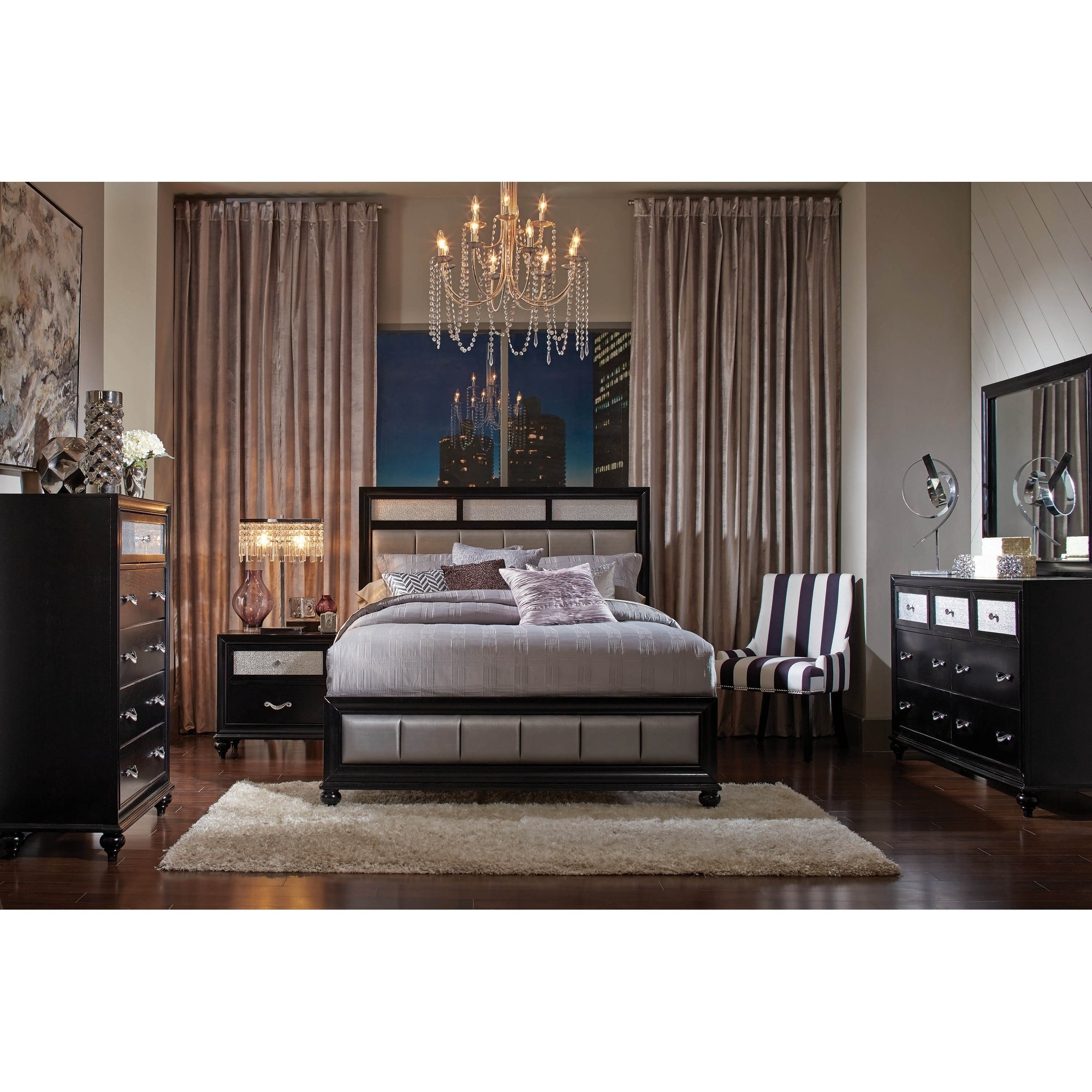 Sinatra Grey And Black 6-piece Panel Bedroom Set