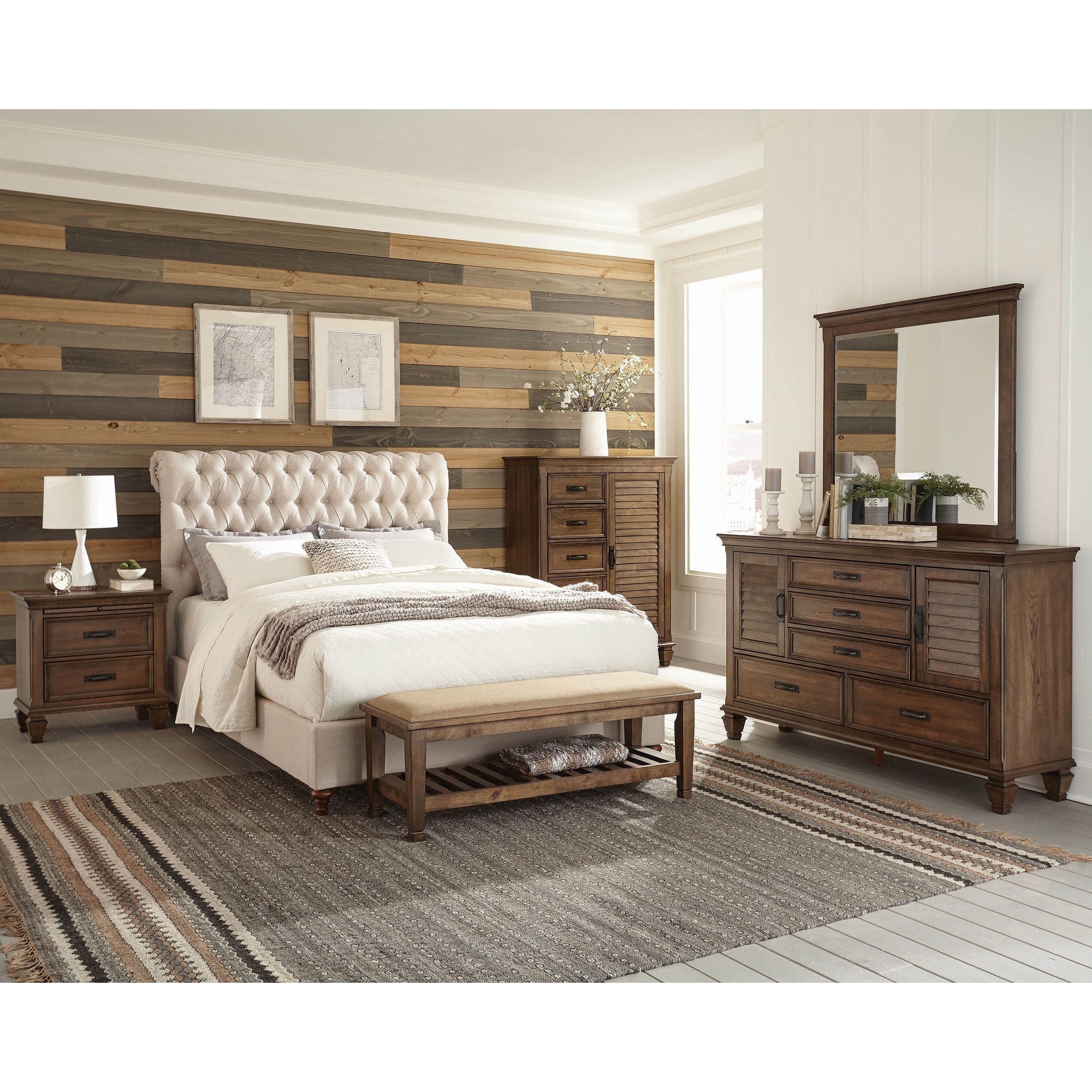 Clemence Burnished Oak 2-piece Panel Bedroom Set With Chest