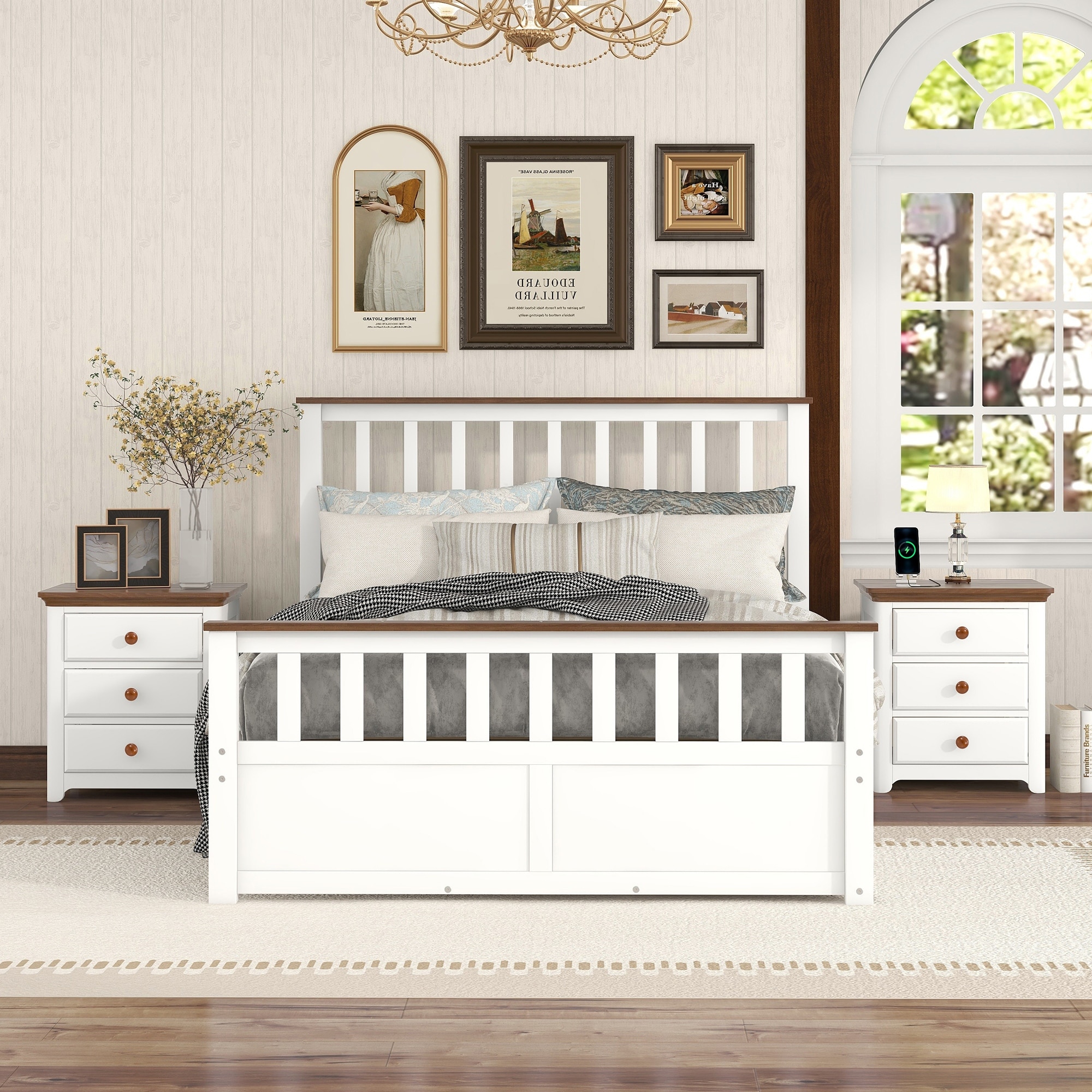3-pieces Bedroom Sets With Queen/full Platform Bed And Two Nightstands