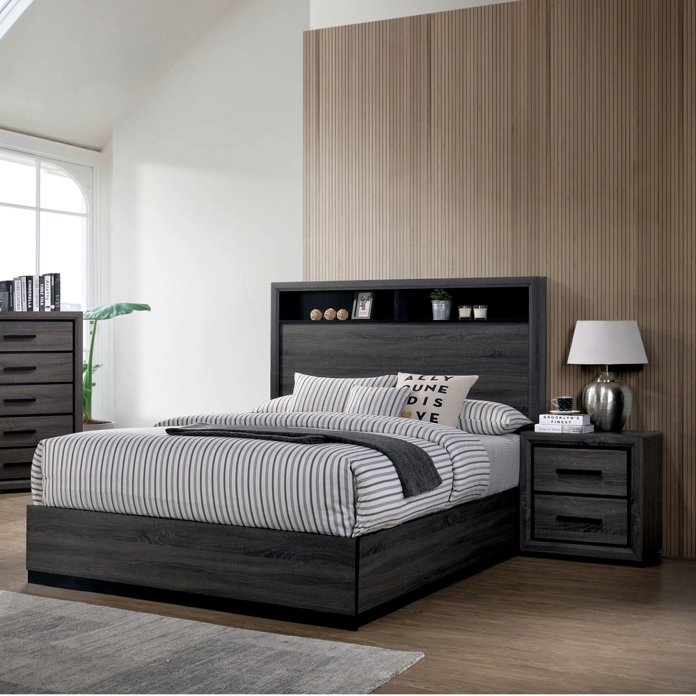 Soami Contemporary Grey Wood Wood 2-piece Panel Bedroom Set With Shelves By Strick and Bolton