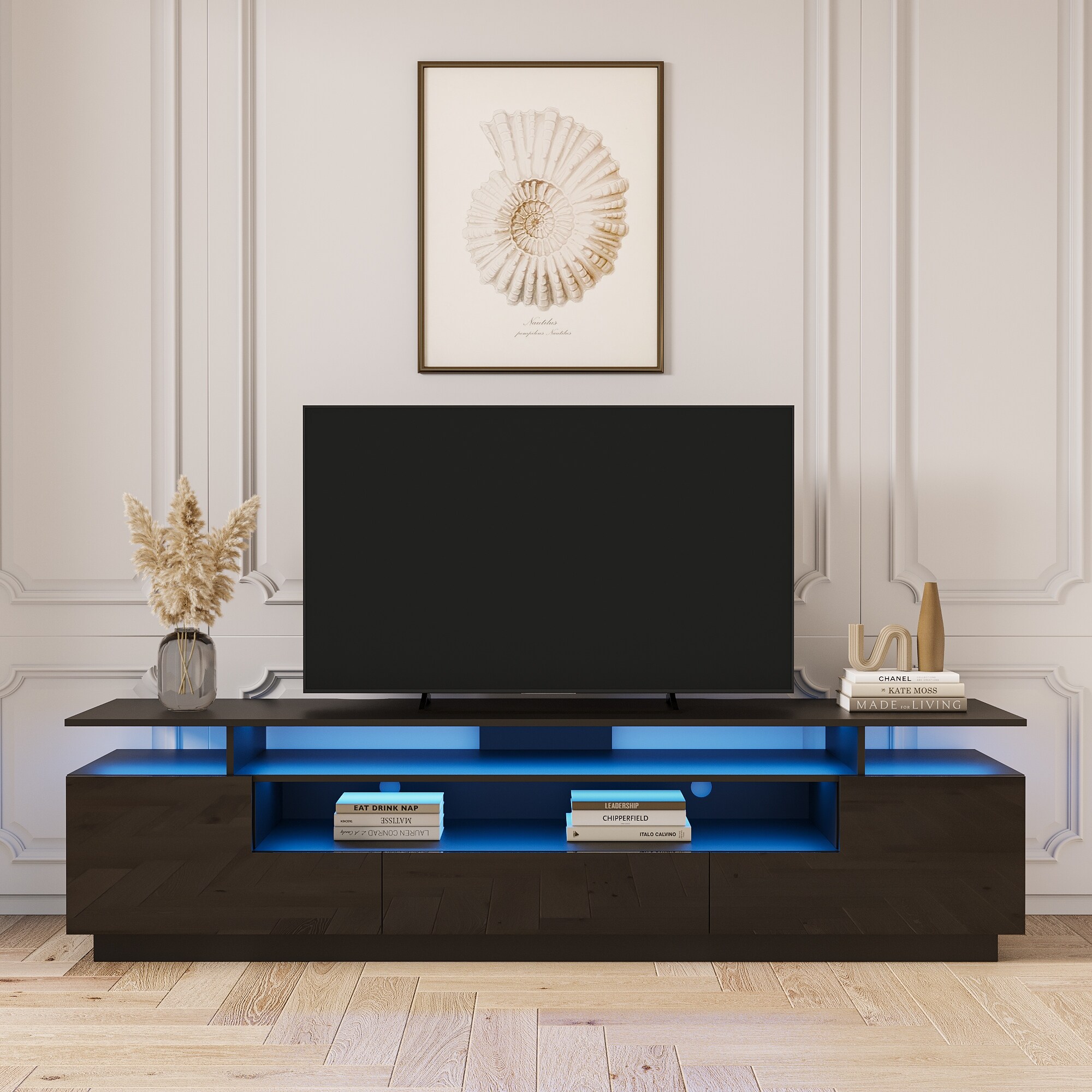 Modern White Tv Stand  20 Colors Led Tv Stand W/remote Control Lights