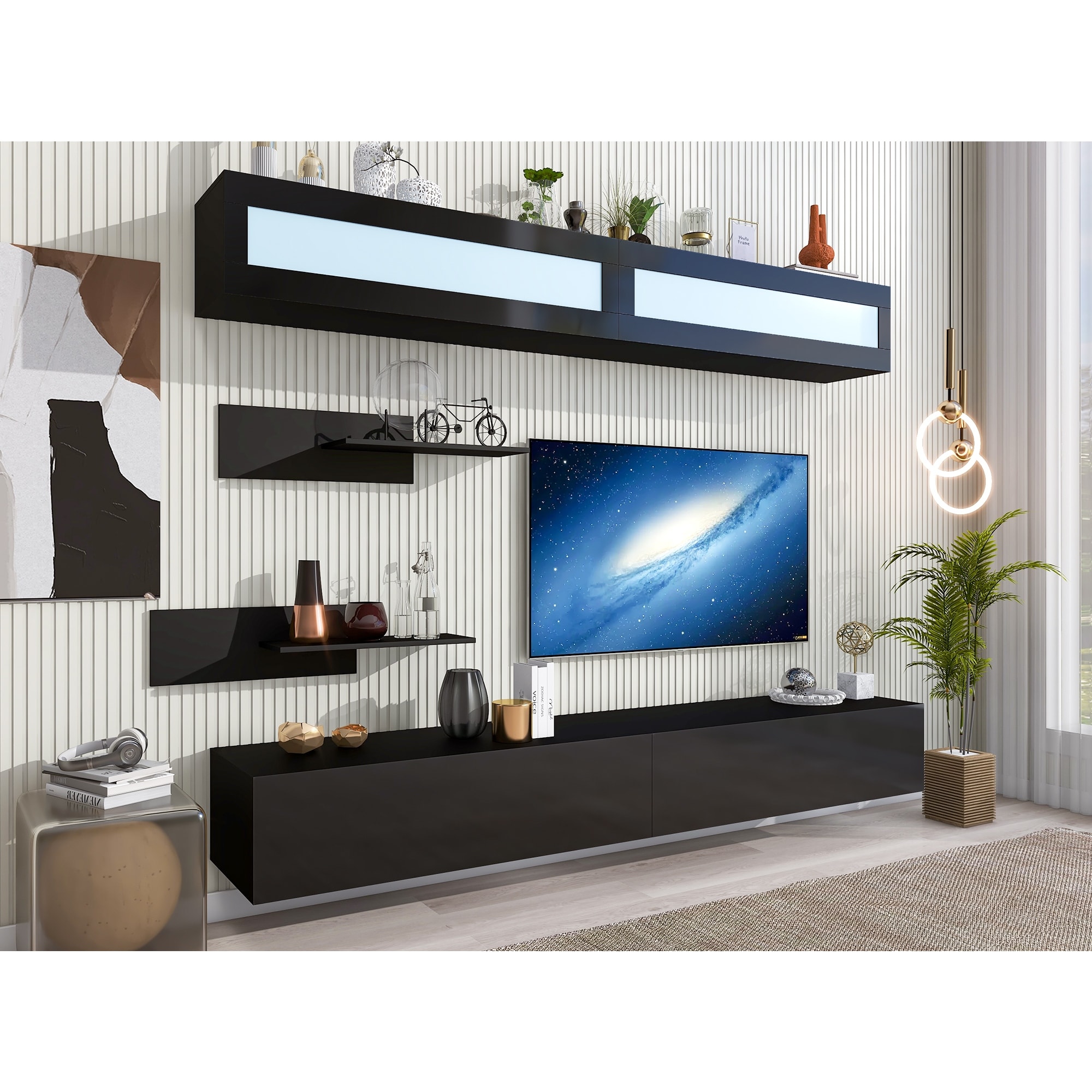 Modern Wall Mounted Floating Entertainment Center With Storage Cabinets
