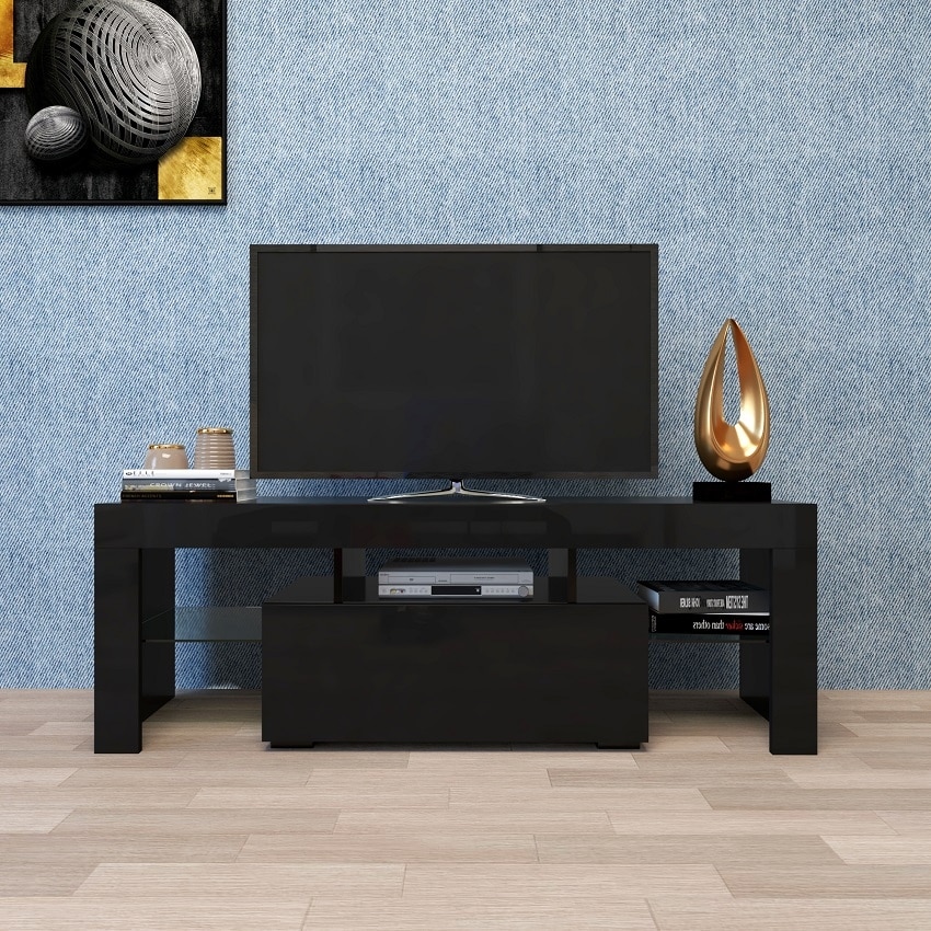 Moda Black Tv Stand With Led Rgb Light Flat Screen Tv Cabinet