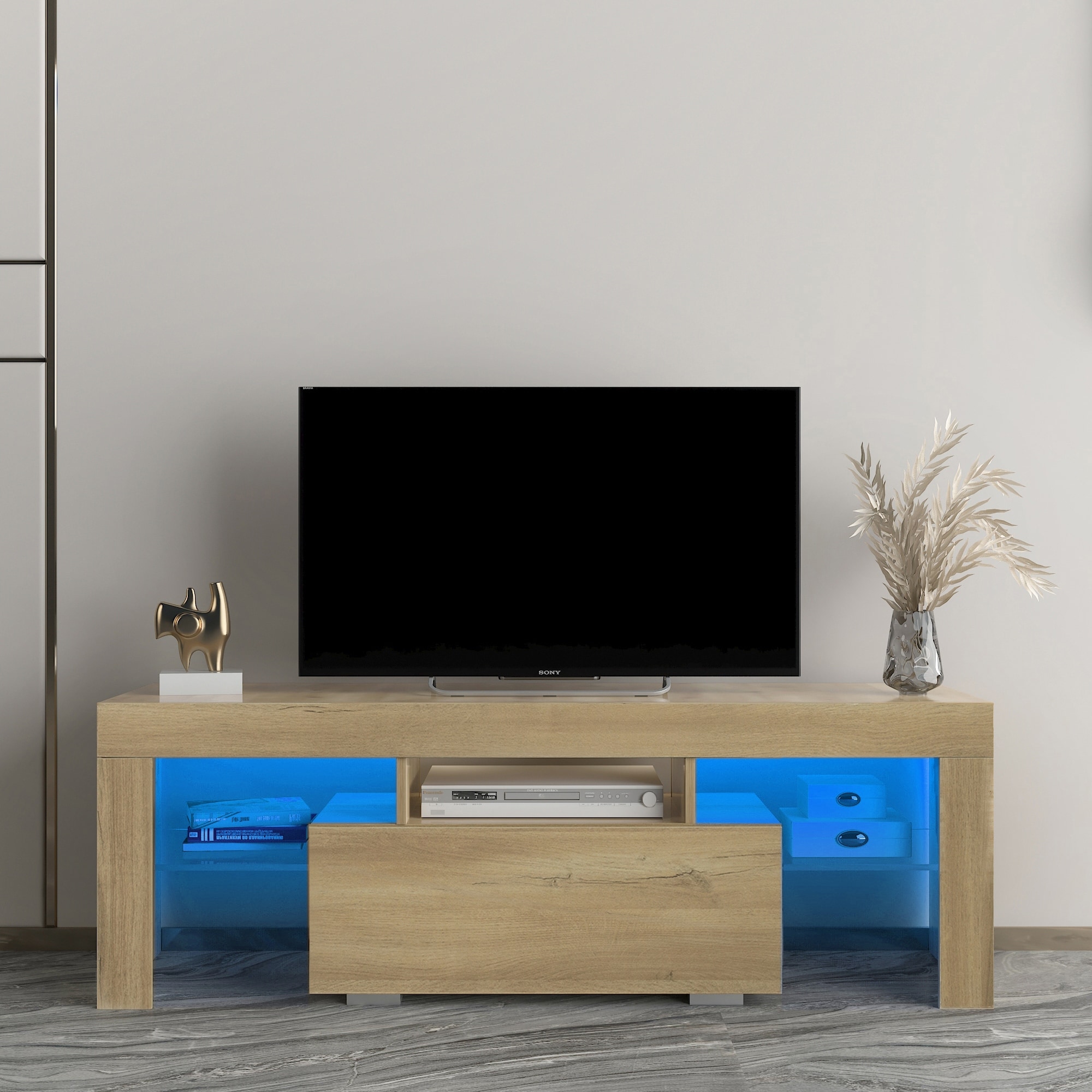 51 tv Stand With Led Rgb Lights  16 Monochrome And 4 Color Variations  Tv Cabinet Console For Living Room and Bedroom