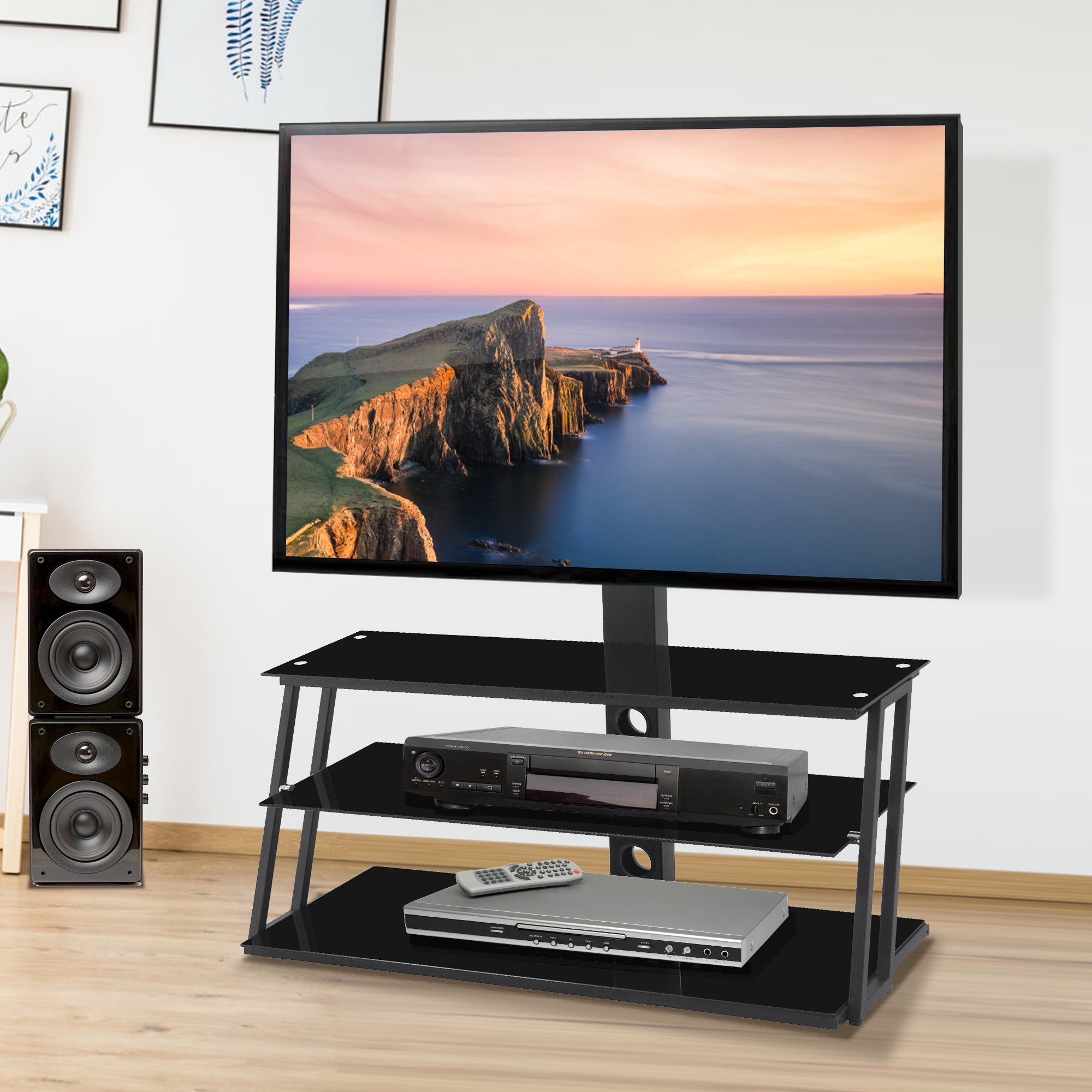 Multi-function Angle And Height Adjustable Tempered Glass Tv Stand