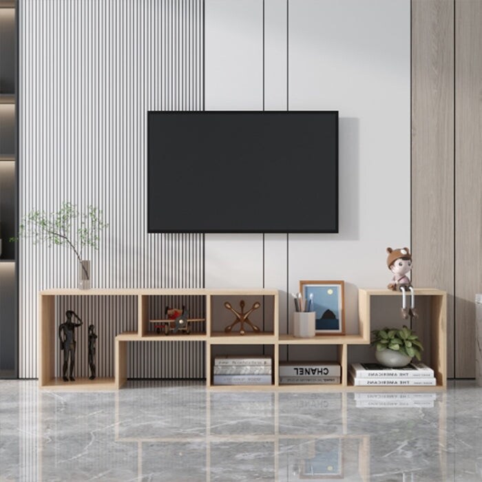 L-shaped Tv Stand Display Shelf Bookcase For Home With Oak Finish
