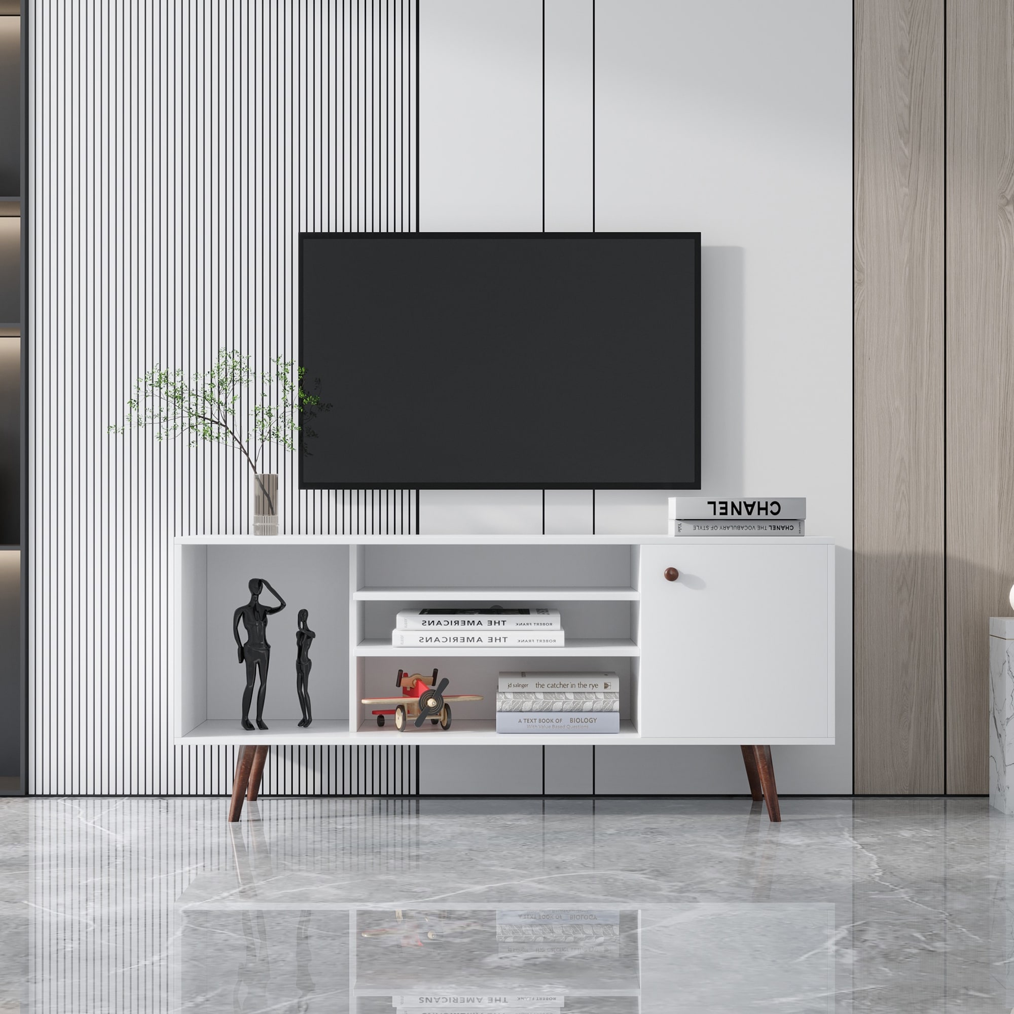 Stylish And Durable Tv Stand With Cabinet And Shelves