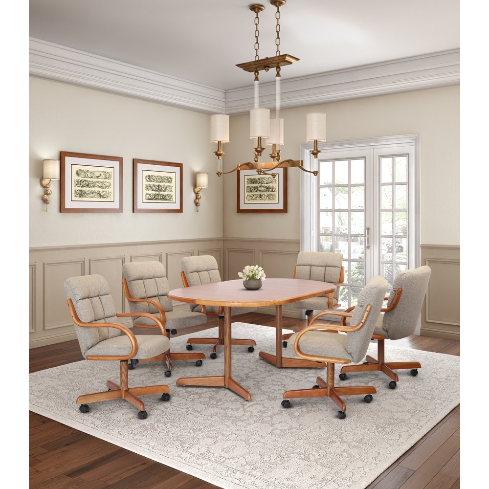 Caster Chair Company 7-piece 42x[42/60] Pecan Caster Castor Dining Set Laminate Table Top and Toast Rolling Swivel Tilt Chairs