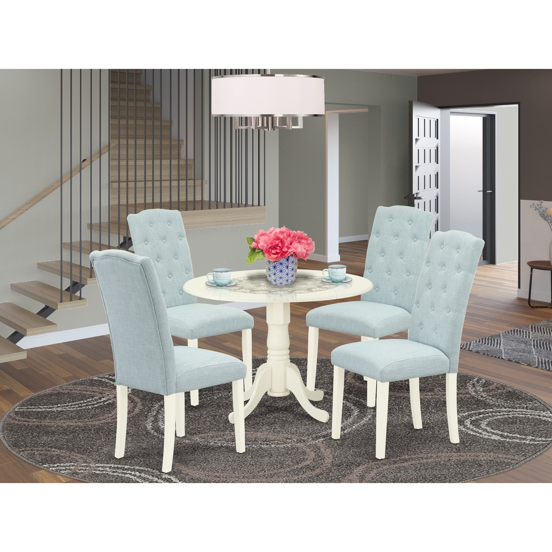 East West Furniture 5 Piece Dining Set Includes A Dining Room Table And 4 Linen Fabric Chairs (finish Options)