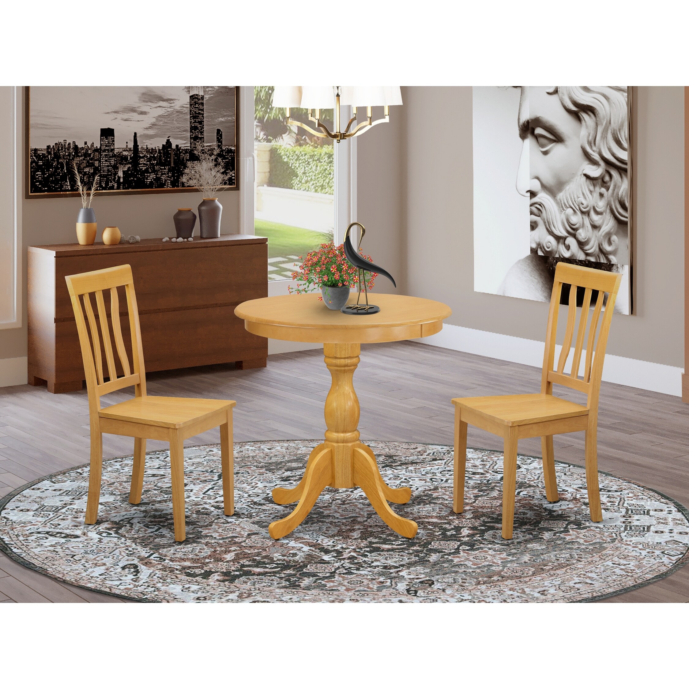 East West Furniture 3 Piece Kitchen Table Set- A Round Dining Table And 2 Dining Room Chairs  (finish and Chair Seat Options)