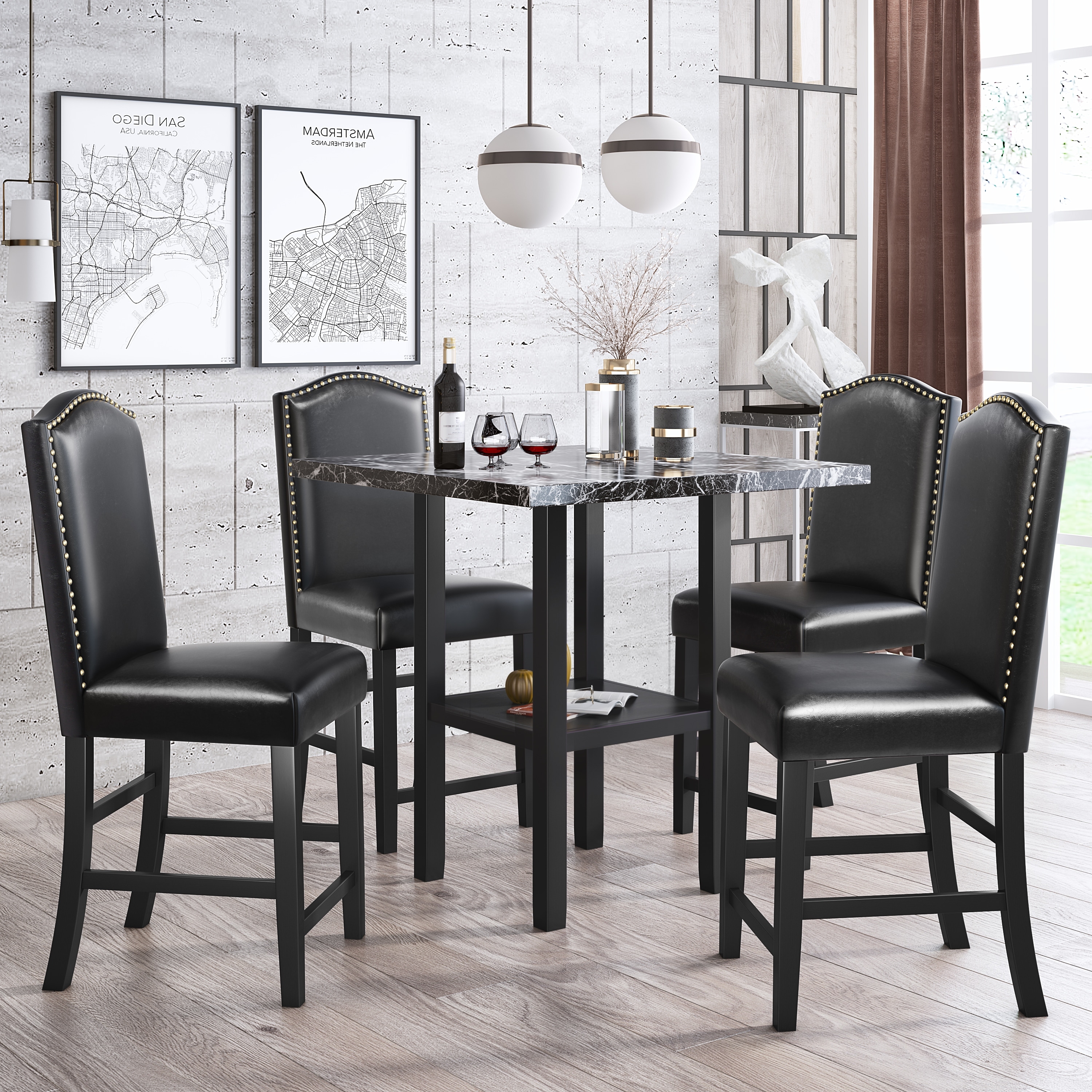 5 Piece Dining Set With Matching Chairs and Bottom Shelf For Dining Room