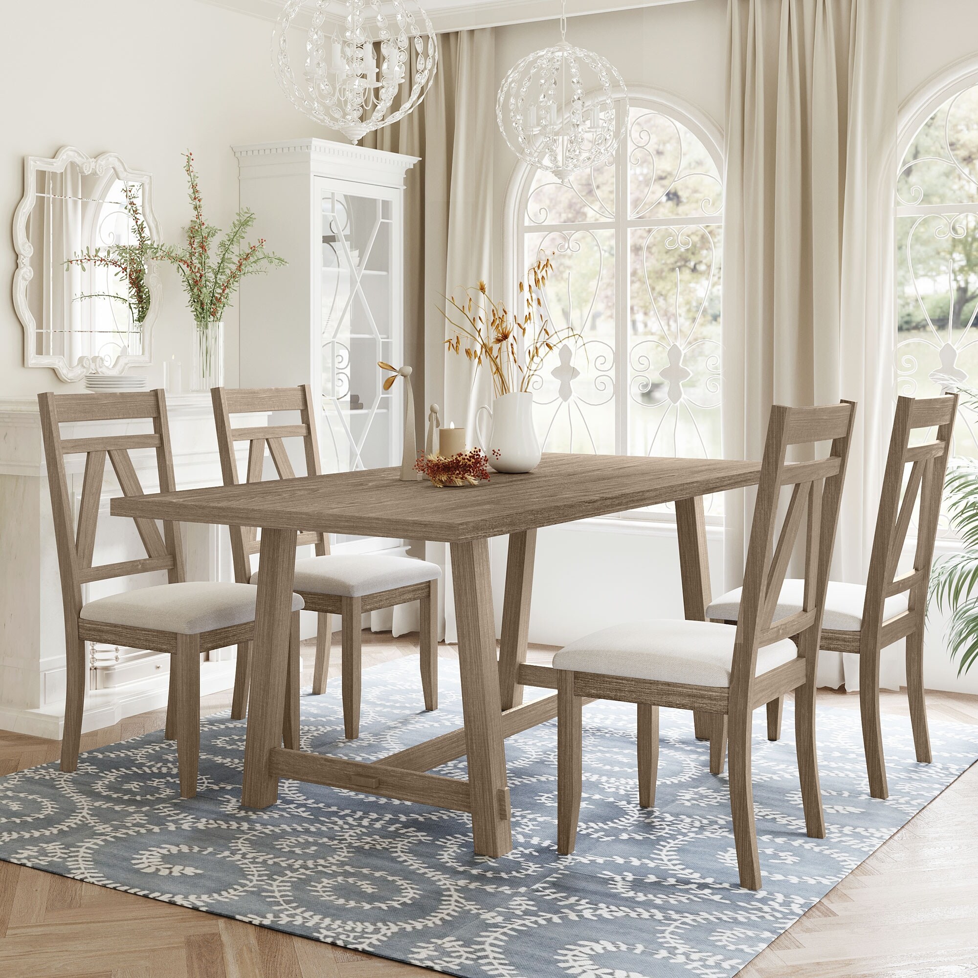 Rustic 5-piece Large Wood Dining Table Se