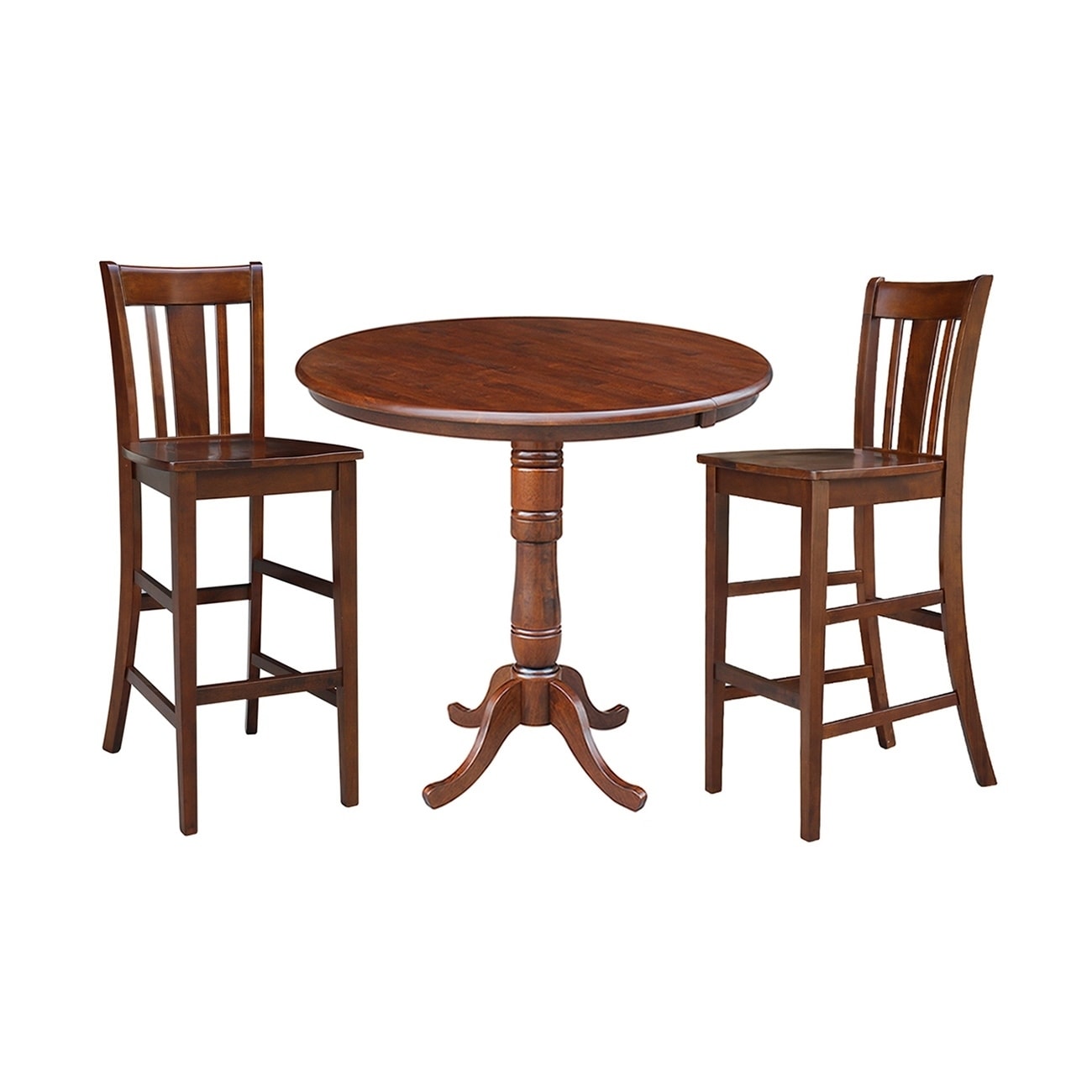 3 Piece Set - 36 Round Top Ped Bar Height Extension Table With 12 Leaf And 2 San Remo Barstools
