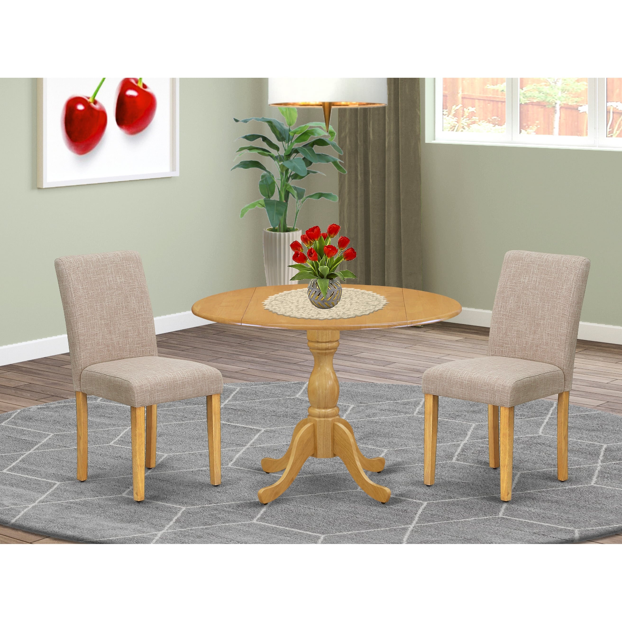 East West Furniture 3 Piece Dinette Set- A Round Dining Table And 2 Parson Dining Chairs  (finish and Upholstered Options)