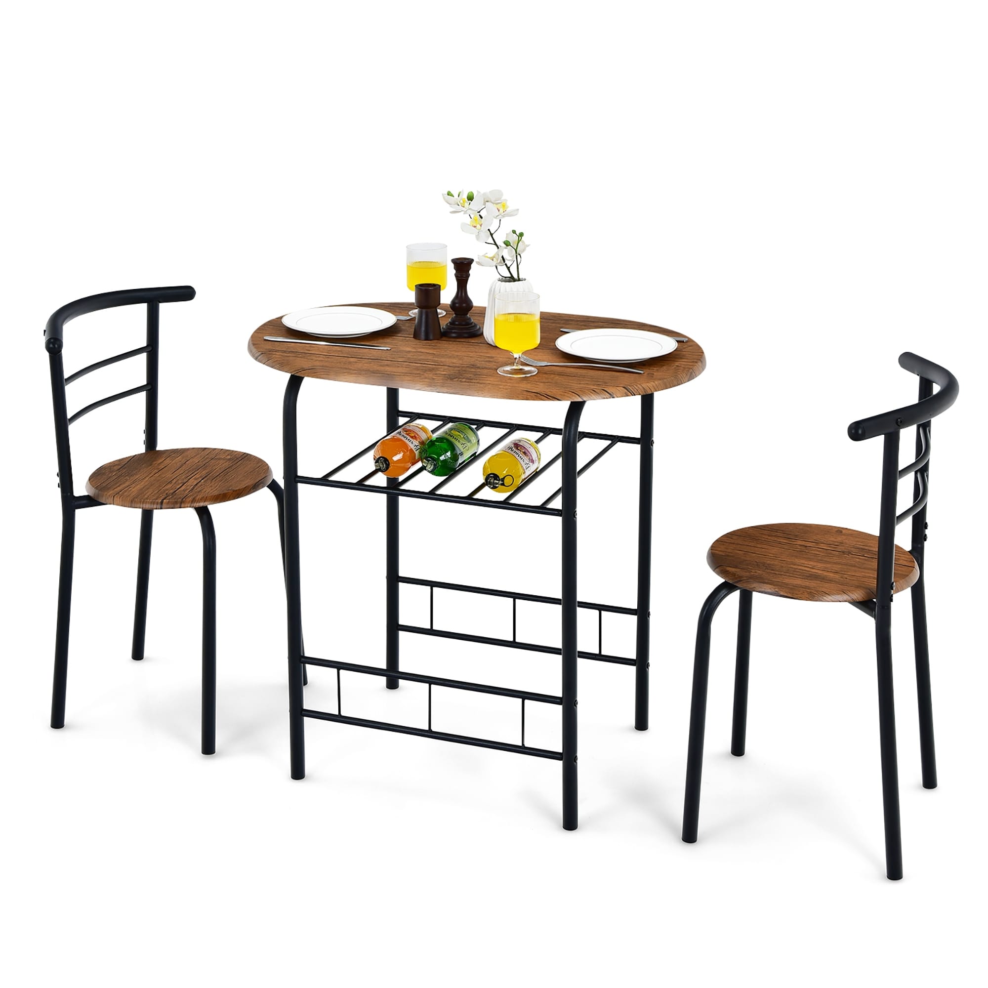 Costway 3 Pcs Dining Set 2 Chairs And Table Compact Bistro Pub