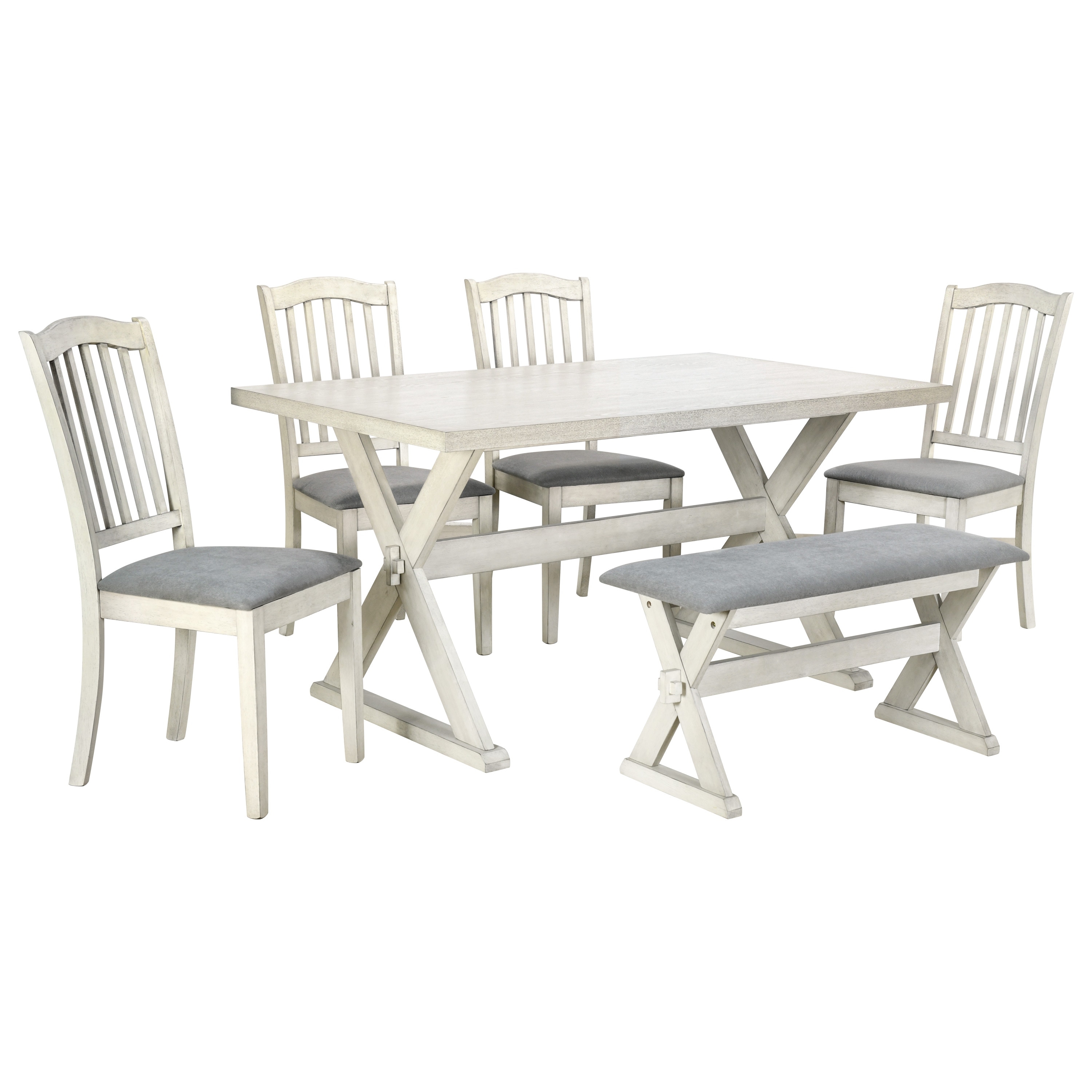 6-piece Dining Set table And 4 Upholstered Chairs bench